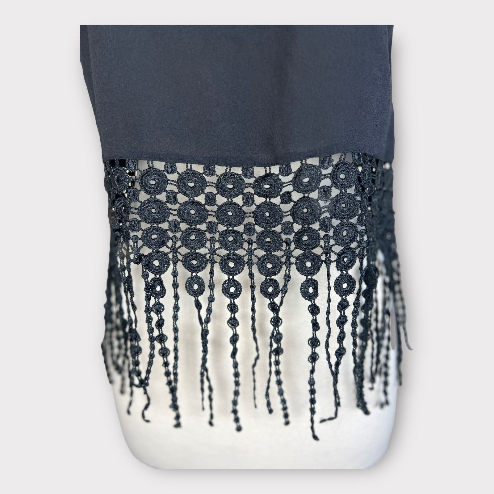 Nordstrom Monteau | Black Fringe Boho Short Sleeves Blouse I XS Size XS / US 0-2 / IT 36-38 - 6 Thumbnail