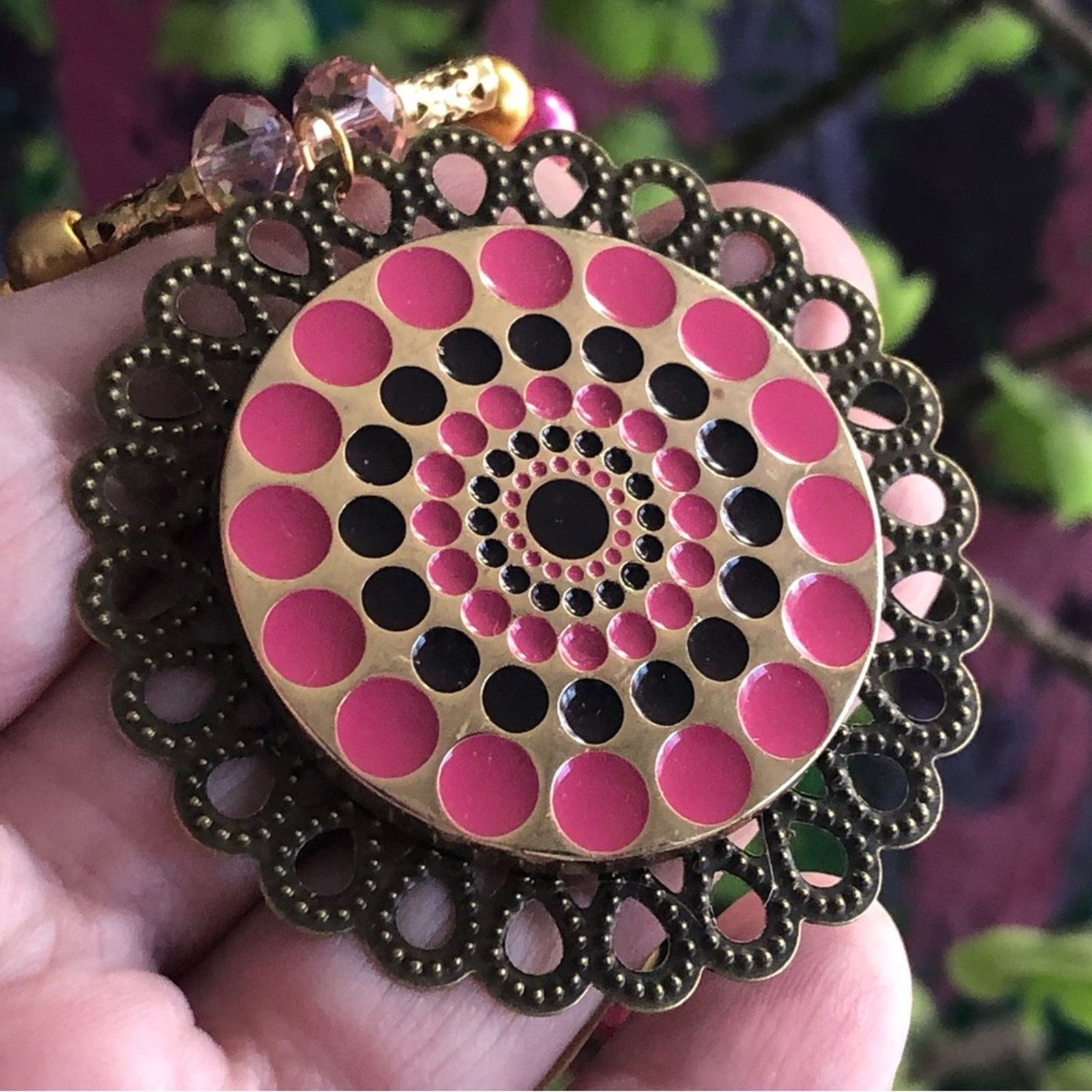 Handmade Handcrafted repurpose enamel medallion Pearl necklace Size ONE SIZE - 2 Thumbnail
