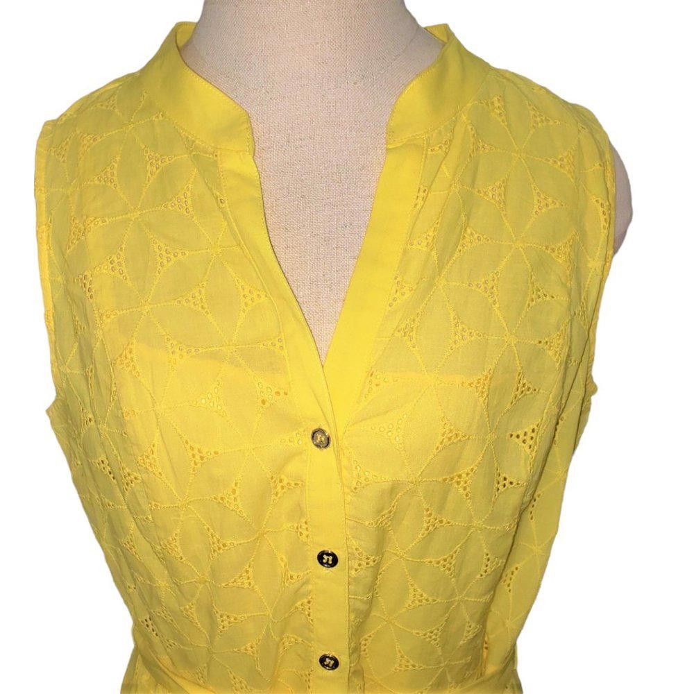 Designer CT515 Studio One New York Yellow Mini Button Down Dress 12 Size XL / US 12-14 / IT 48-50 - 2 Thumbnail