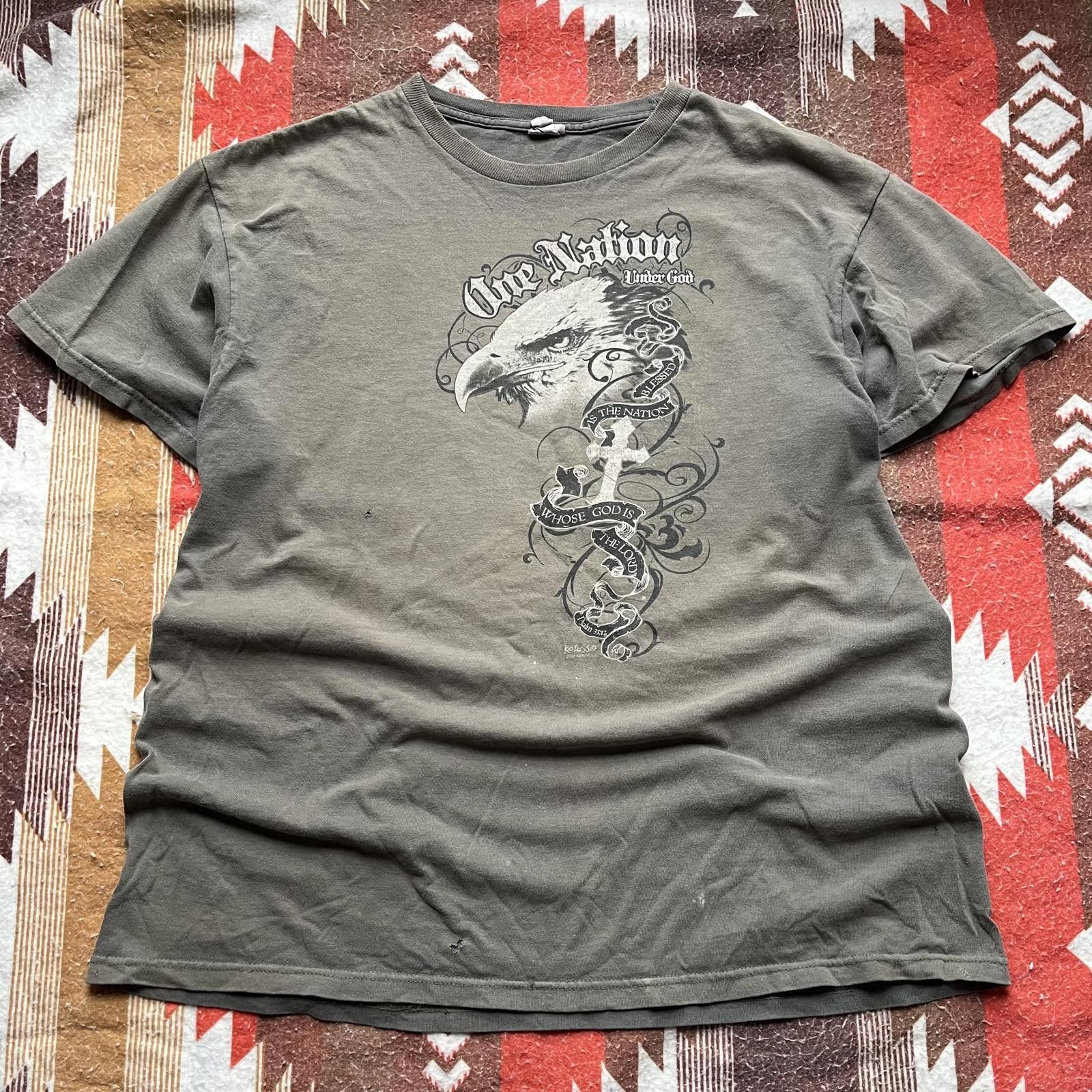 Vintage Vintage Y2K Olive Green Distressed Jesus Affliction Shirt Size US XL / EU 56 / 4 - 1 Thumbnail