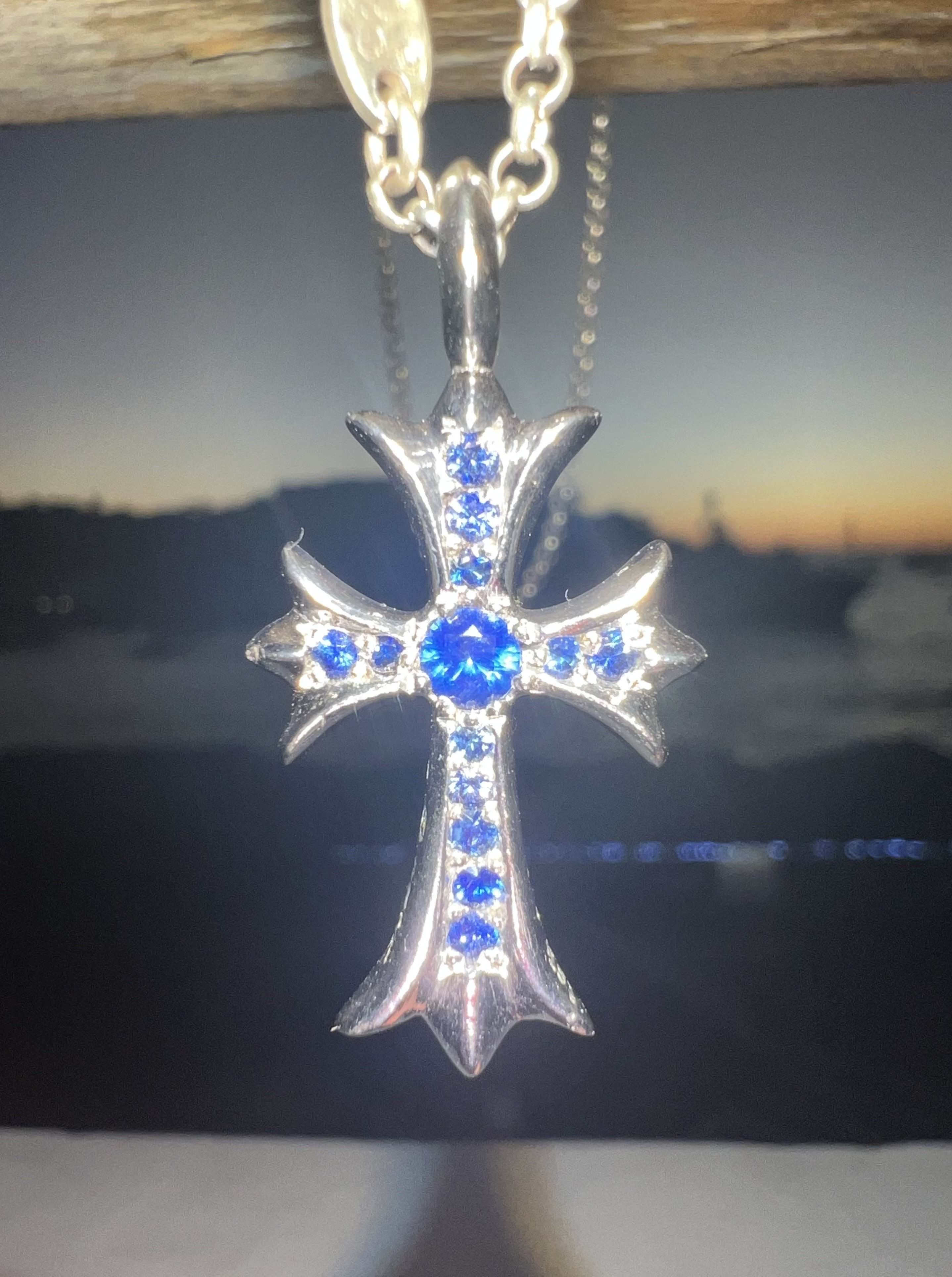 Chrome Hearts Chrome Hearts Sapphire Tiny Cross Pendant (18k White Gold) Size ONE SIZE - 7 Thumbnail