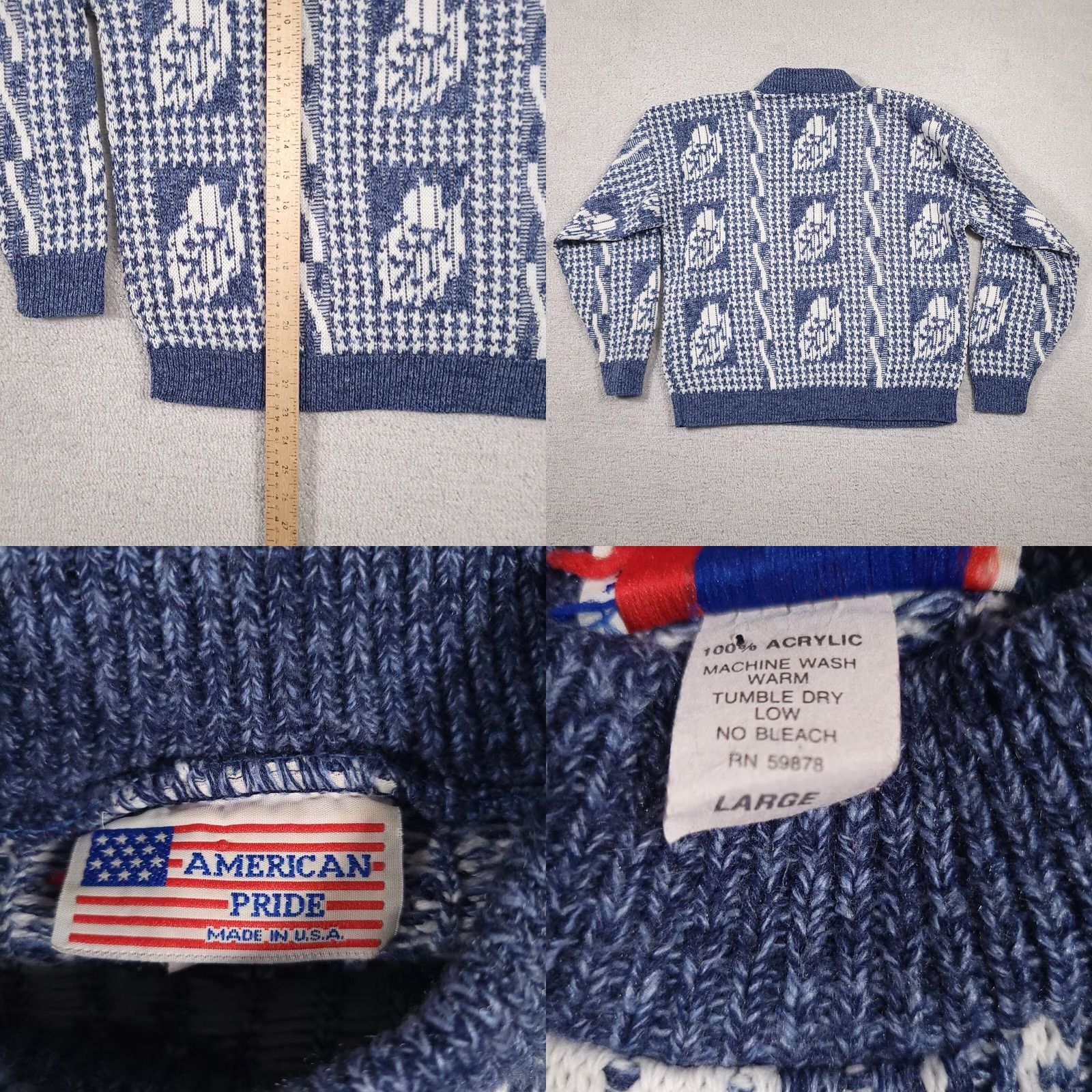 Vintage VINTAGE American Pride Sweater Women's L Blue White Leaf Knit Mock Neck 90s Pullover USA Size L / US 10 / IT 46 - 8 Thumbnail