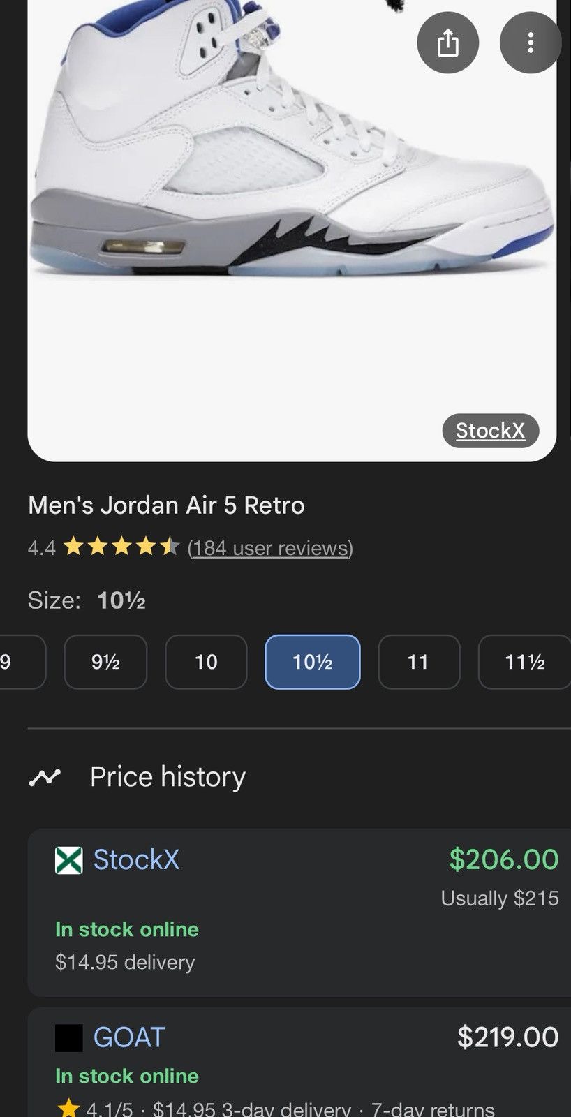 Jordan Brand Brand New Jordan Retro 5s White Stealth (2021) Size 10.5 M Size US 10.5 / EU 43-44 - 8 Thumbnail