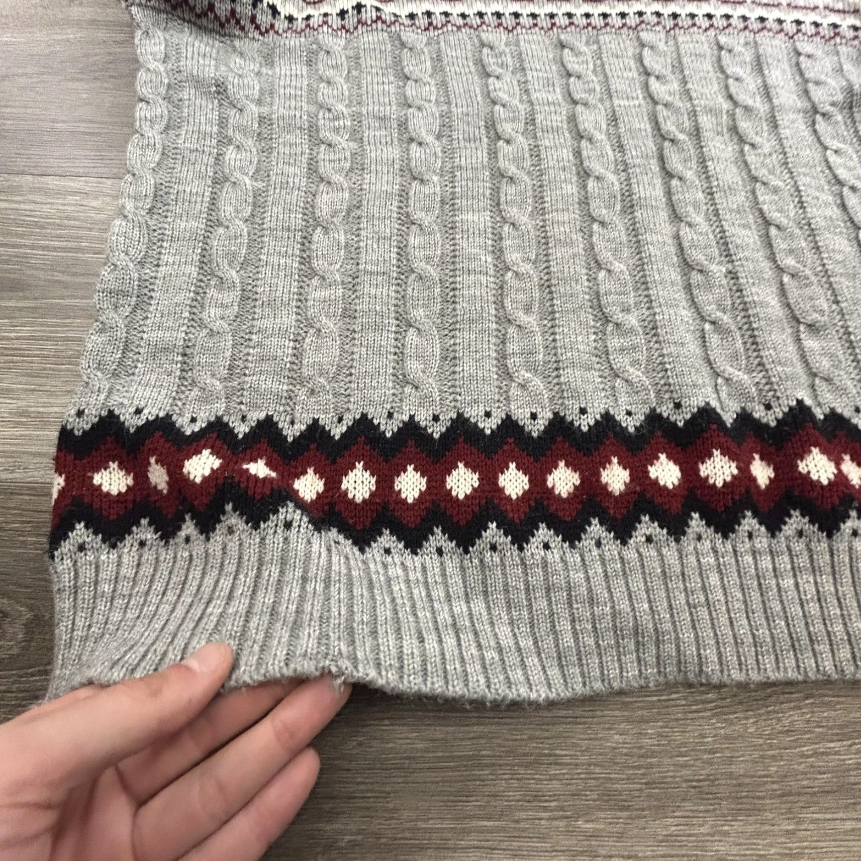 Penn VINTAGE J. C. Penney Sweater Mens XL Gray Fair Isle Cable-Knit Pullover Size US XL / EU 56 / 4 - 5 Thumbnail