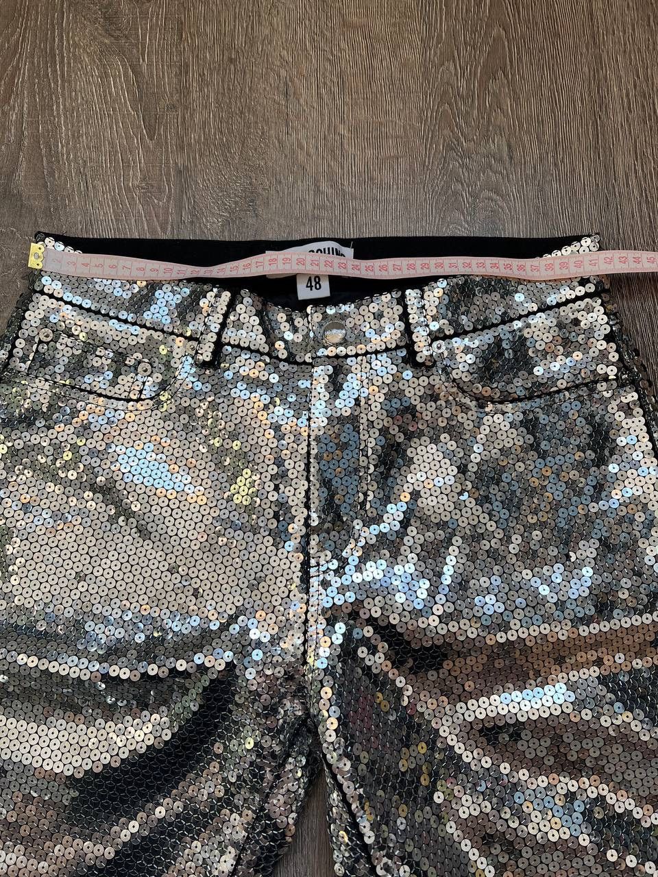 Japanese Brand × Jeremy Scott × Moschino Moschino H&M Jeremy Scott sequined denim silver pants Size US 33 - 15 Thumbnail