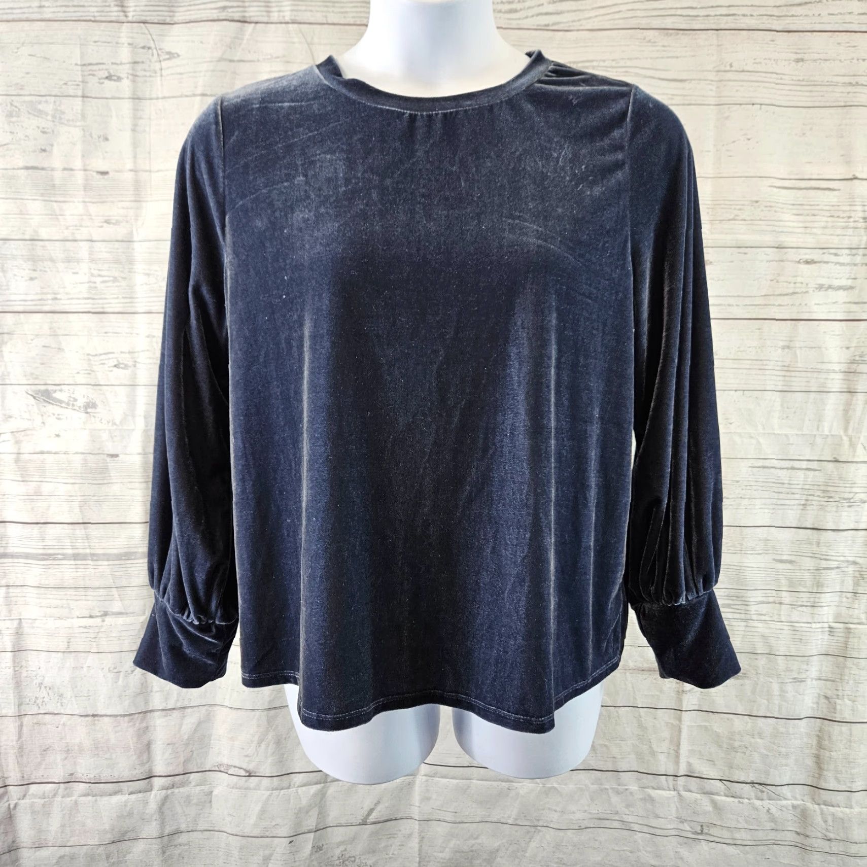 Vintage Ava & Viv Womens Velvet Top Solid Blue Long Sleeve X Size Blouse Size XL / US 12-14 / IT 48-50 - 2 Thumbnail