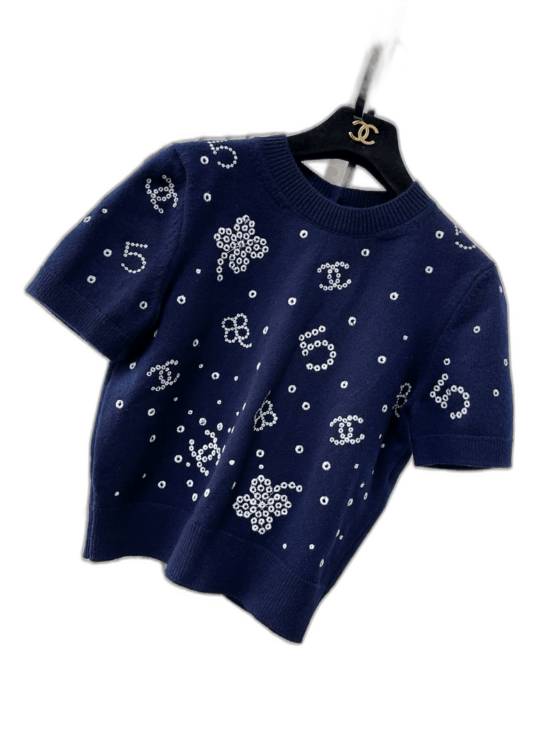 Chanel Chanel 23P Blue Embroidered Short Sleeve Cardigan Size M / US 6-8 / IT 42-44 - 1 Thumbnail