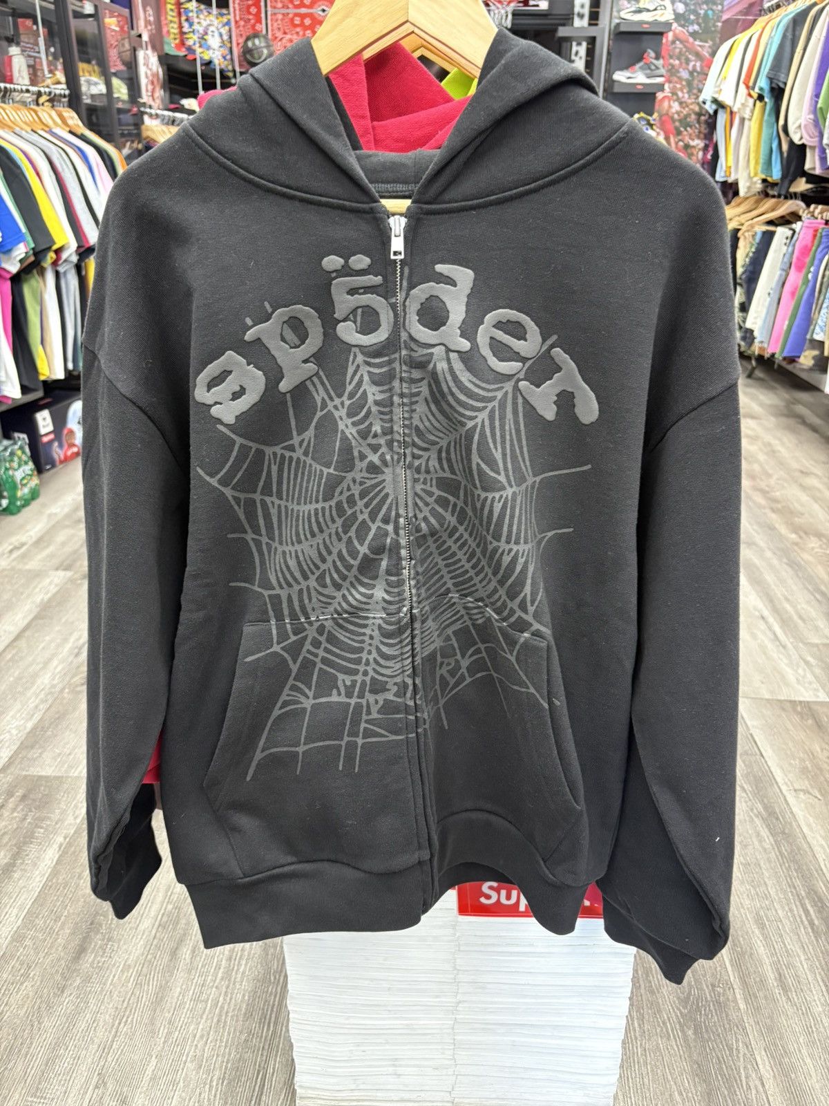 Sp5der Sp5der OG Web V2 Phantom Zip Up Hoodie Black | Grailed