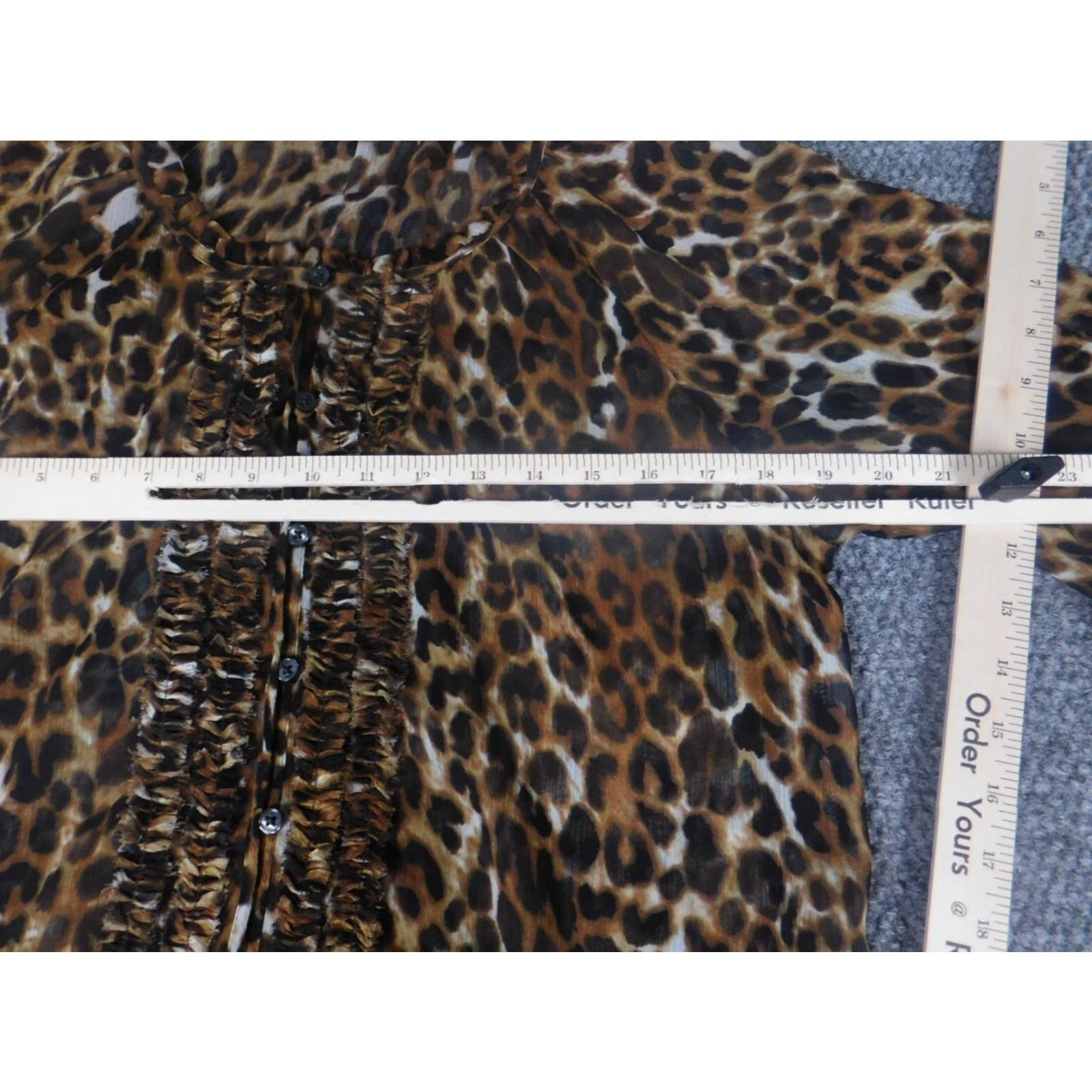 Express Express Womens Blouse Button-Up Shirt Casual Scoop Neck 3/4 Sleeve Brown Animal Print Small S Regular Cotton Down Stretch Designer Modern Womens Size S / US 4 / IT 40 - 6 Thumbnail