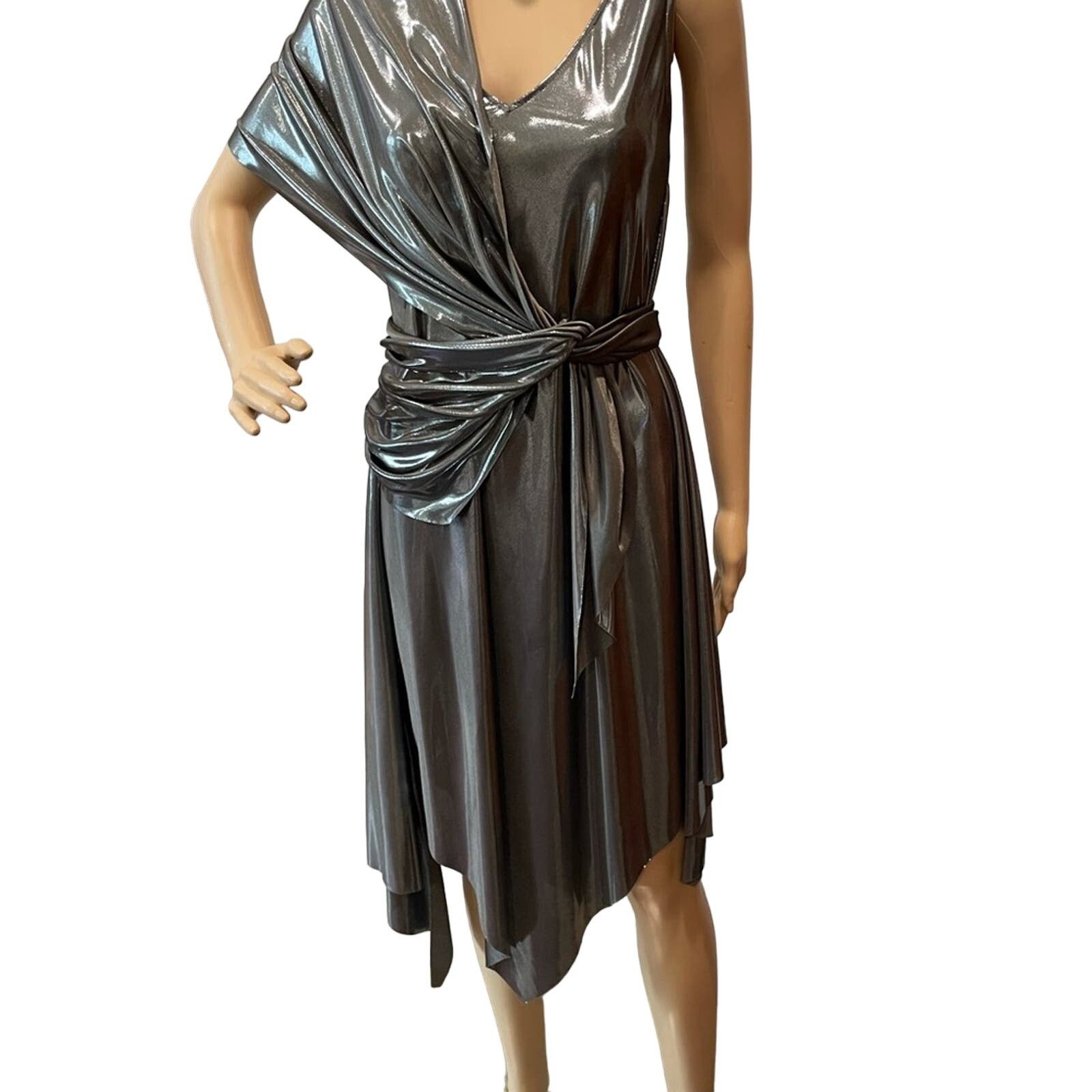Other Silver lame scarf wrap women’s knee length evening dress Size L / US 10 / IT 46 - 8 Thumbnail