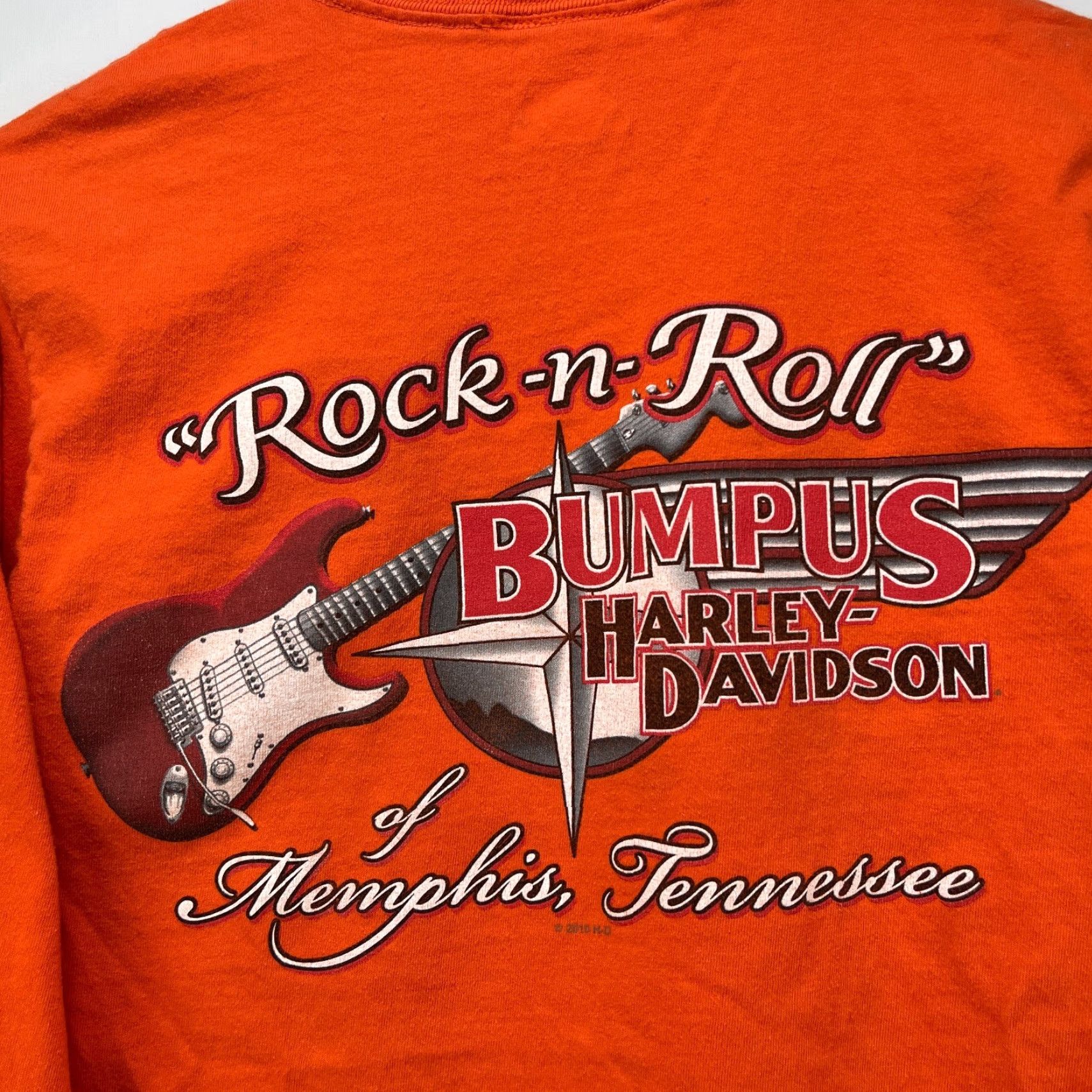 Harley Davidson VINTAGE Harley-Davidson Long Sleeve Shirt Mens S Orange 90s Memphis Tennessee Guitar Small Size US S / EU 44-46 / 1 - 5 Thumbnail