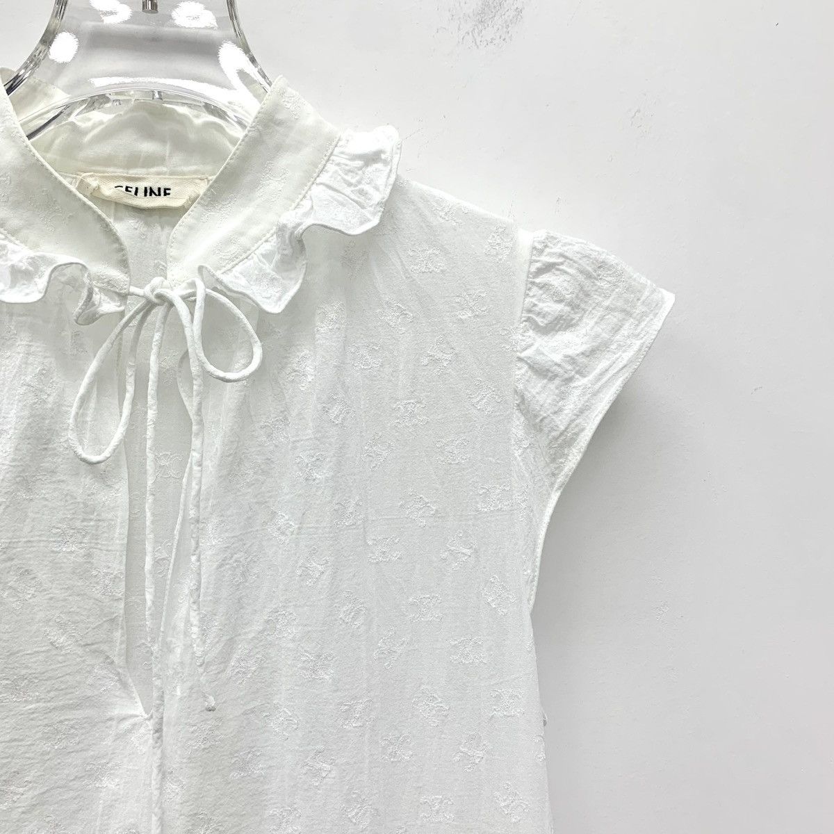 Celine Celine White Triomphe All-over Embroidered Shirt K26WX Size XXS / US 00 / IT 34 - 3 Thumbnail