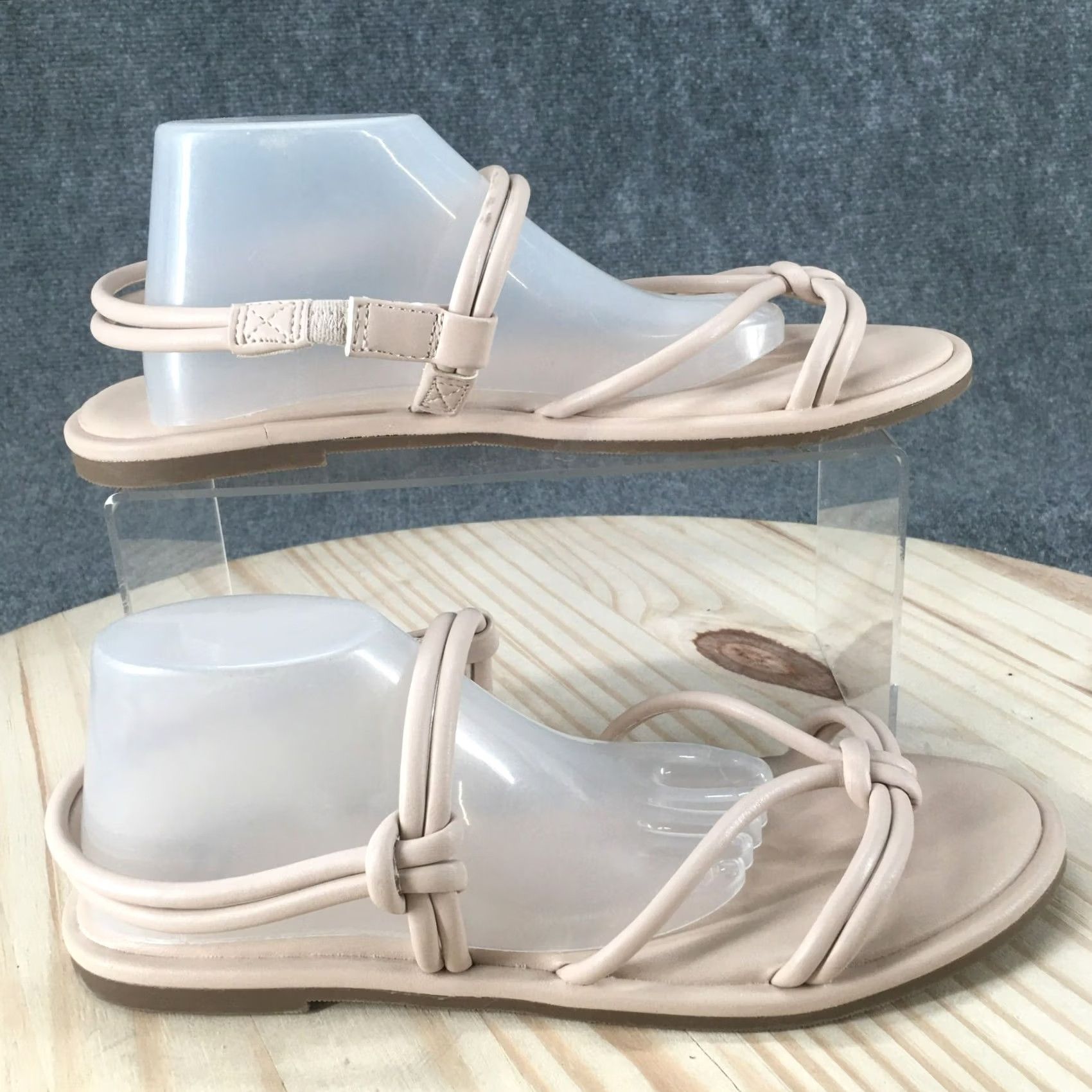 Vintage A New Day Sandals Womens 8 Slingback Beige Faux Leather Open Toe Casual Flats Size US 8 / IT 38 - 2 Thumbnail