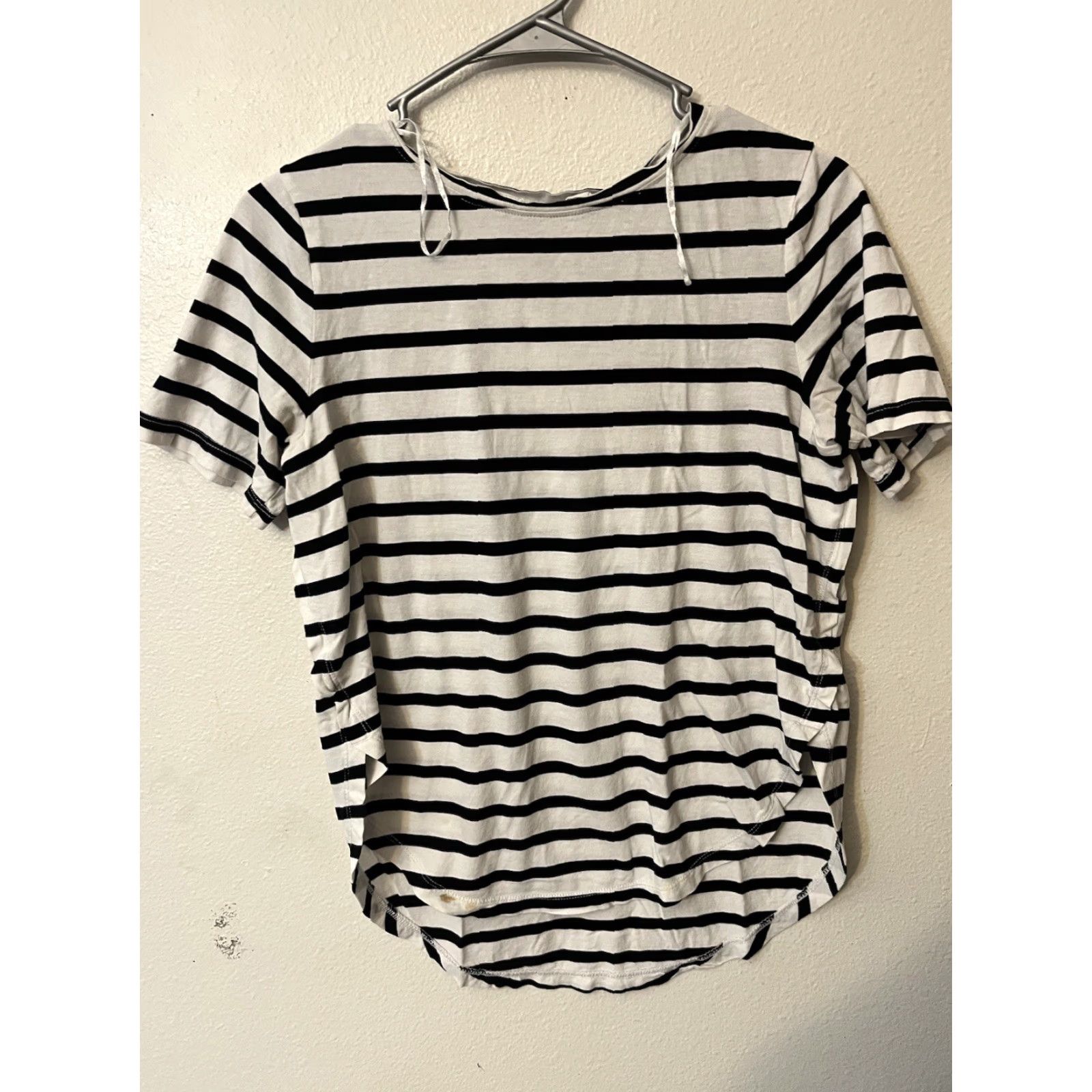 H&M H&M Logg White Striped Top Women Small Cotton Blend Short Sleeve T-Shirt Size S / US 4 / IT 40 - 2 Thumbnail