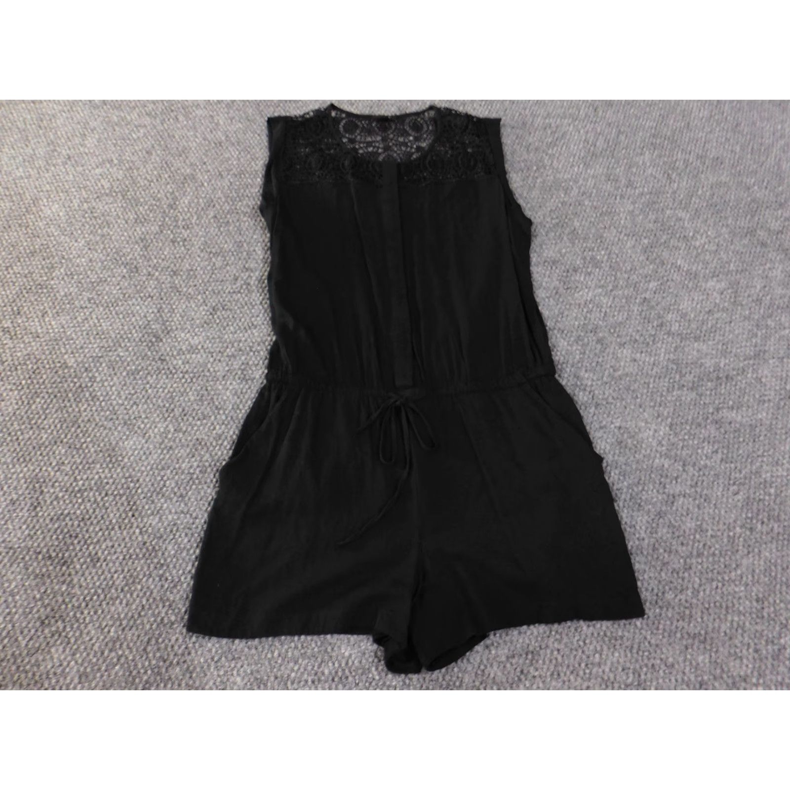 Loft Ann Taylor LOFT Romper Womens S Black Lace Sleeveless Round Neck Casual Knit Modal One-Piece Stretch Classic Regular Size 28" / US 6 / IT 42 - 3 Thumbnail