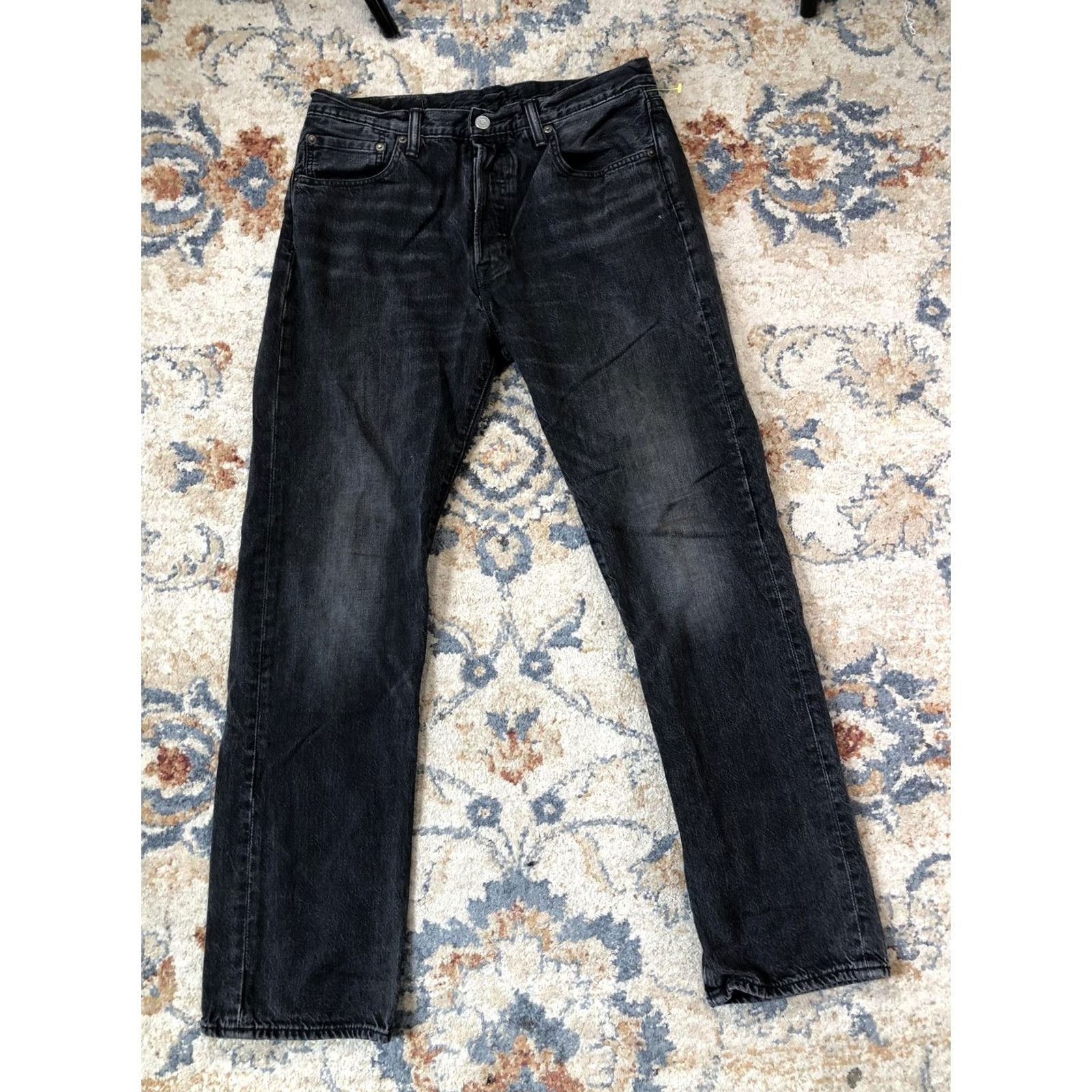 Levi's Levi's 501 Jeans Mens 32x31 Black Charcoal Wash Straight Leg Button Fly Denim Size US 32 / EU 48 - 2 Thumbnail
