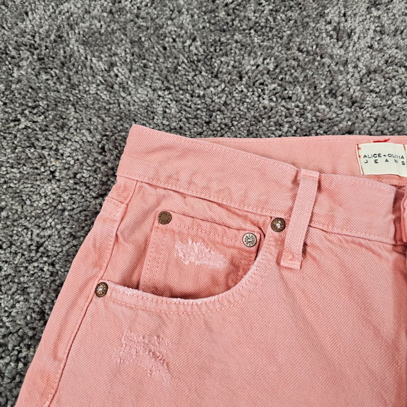Alice + Olivia ALICE + OLIVIA Jeans Womens 28 Pink Distressed Ripped Girlfriend High Rise Denim 28x30 Size 28" / US 6 / IT 42 - 3 Thumbnail