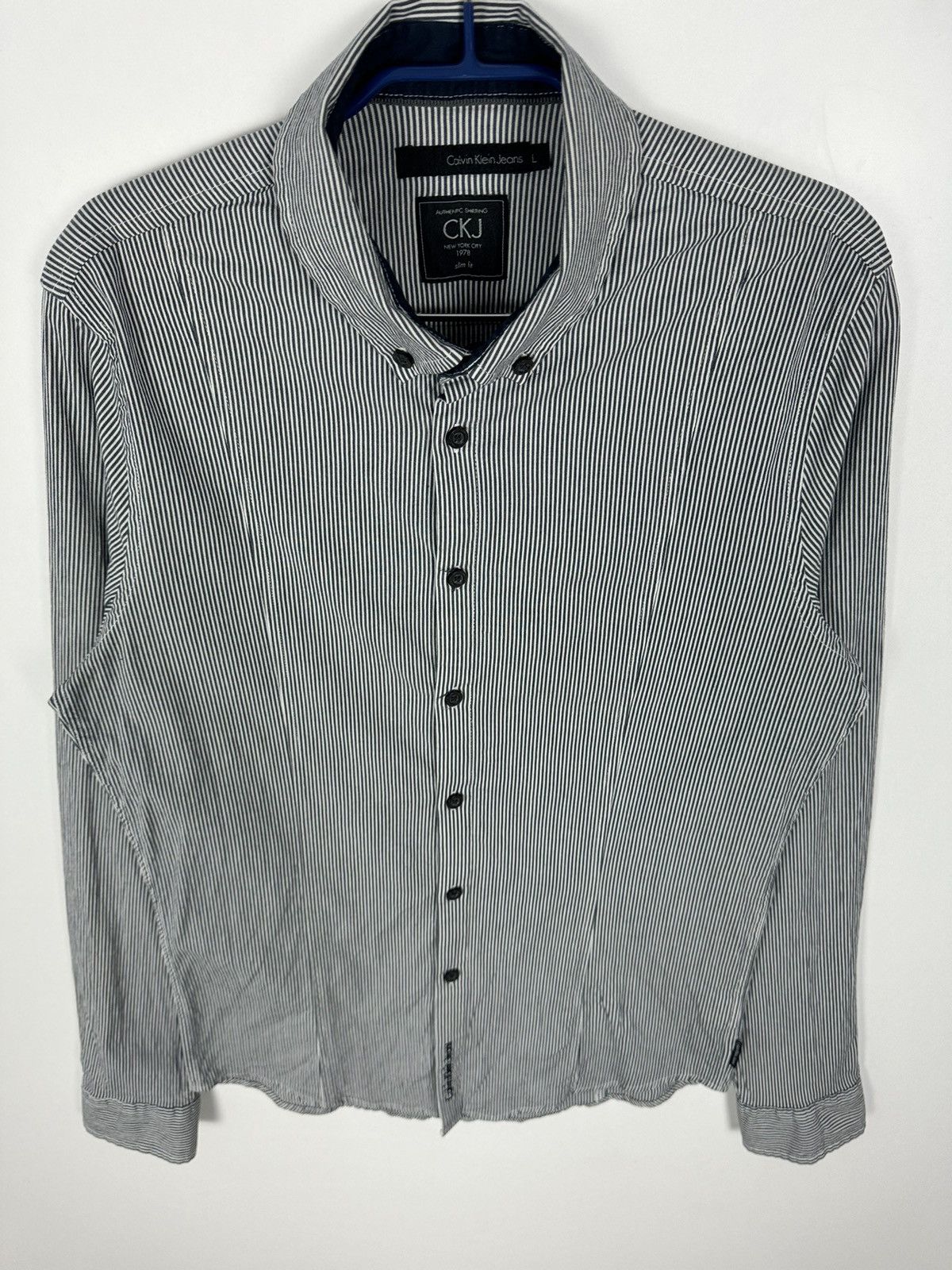 Calvin Klein Mens Calvin Klein Jeans Y2K Slim Fit Striped Button Up Shirt Size US L / EU 52-54 / 3 - 3 Thumbnail