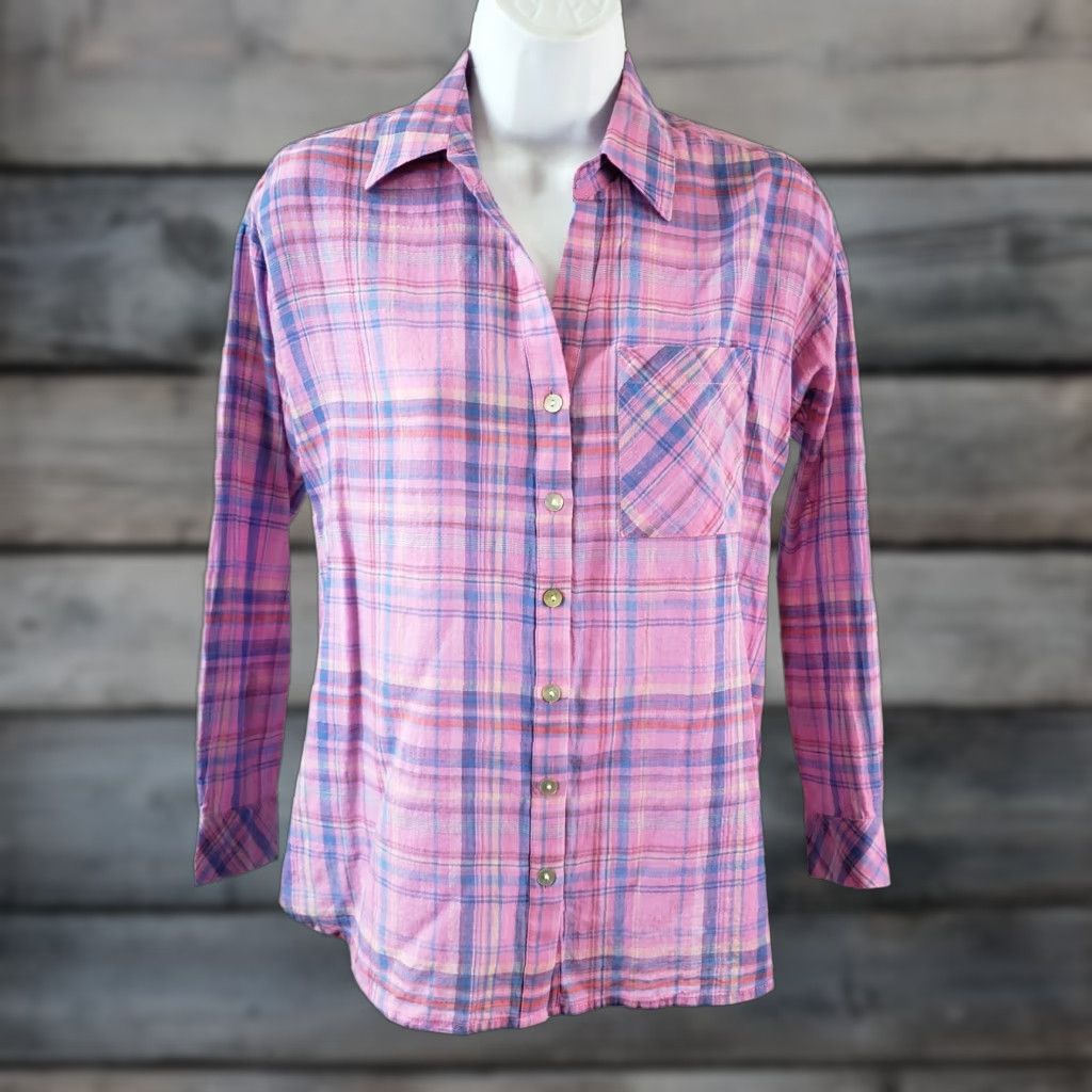 J. Jill J. Jill Womens Button-Up Shirt XS/PX Pink Blue Plaid Cotton Long Sleeve Shirt Womens XS PXS Pink Plaid Cotton Long Sleeve Size XS / US 0-2 / IT 36-38 - 1 Thumbnail