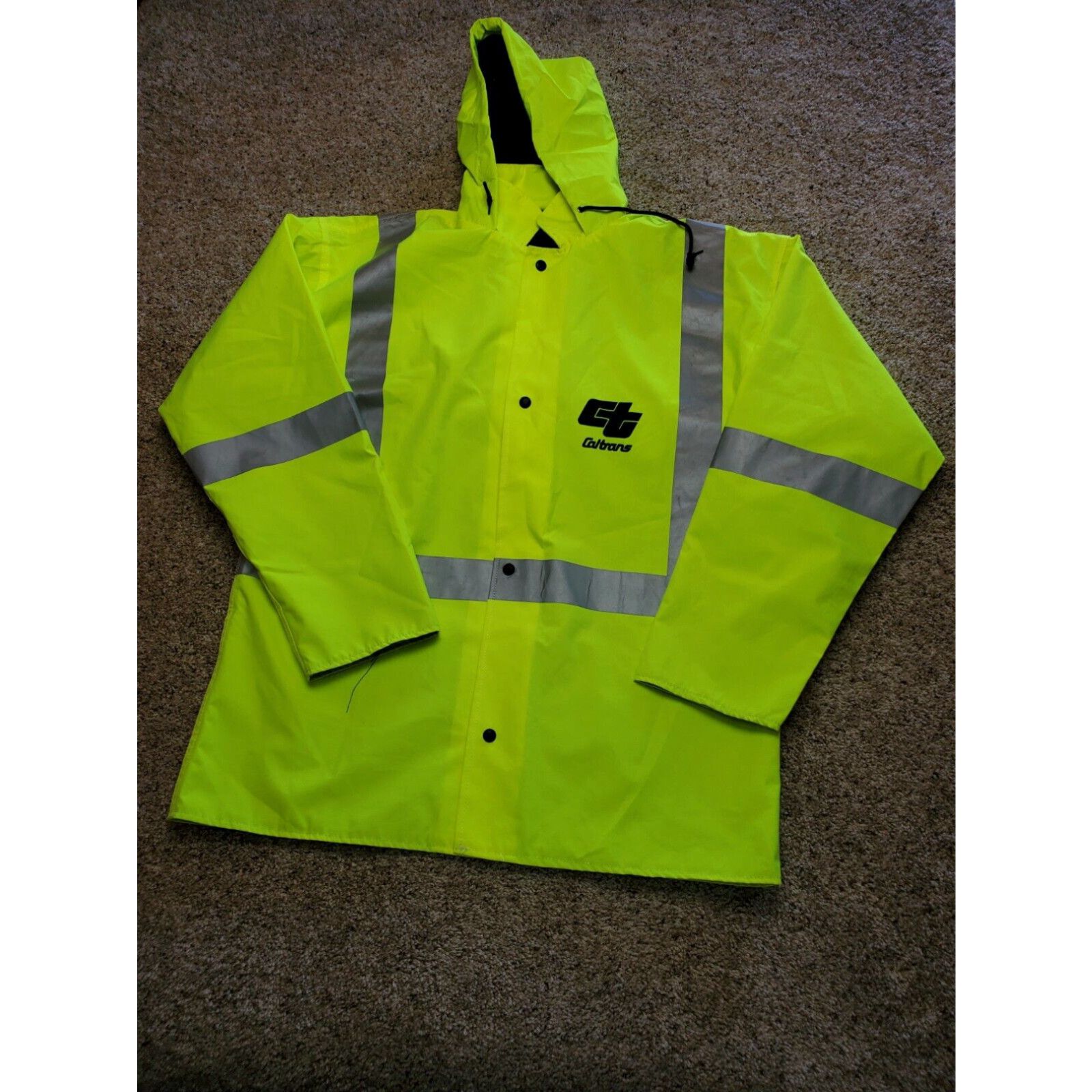 image of Vintage Cal Trans Work Jacket XL Mens Neon Hi-Vis Reflective Protective Wear Hooded in White