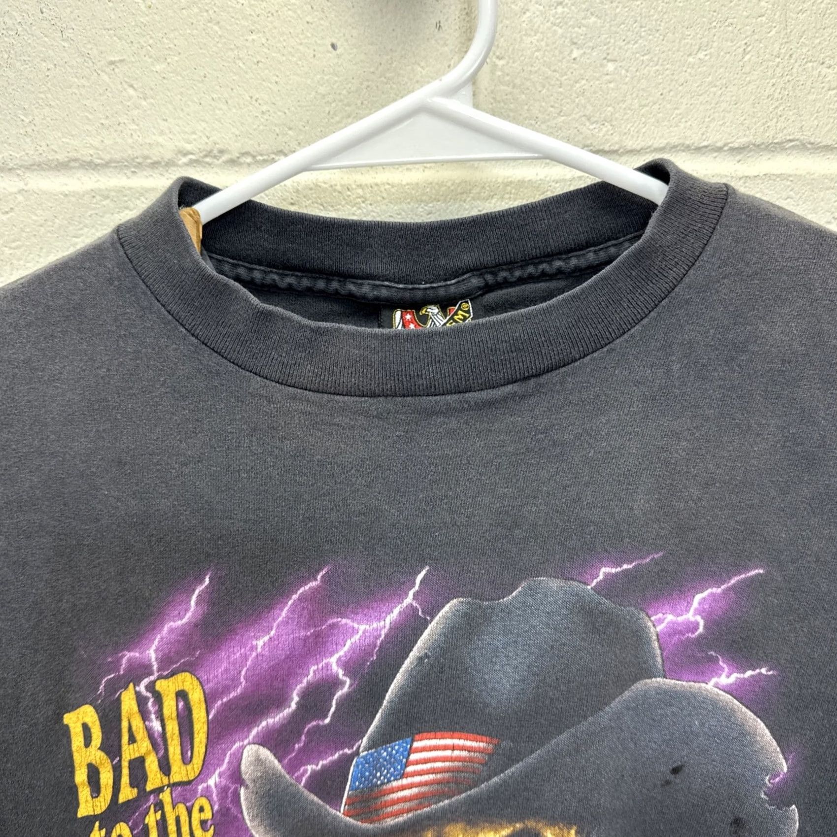Vintage VINTAGE 3D Emblem Bad To The Bone Truckers Only T Shirt Harley Davidson XL Black Mens/Unisex Graphic Tee 1990s Size US XL / EU 56 / 4 - 5 Thumbnail