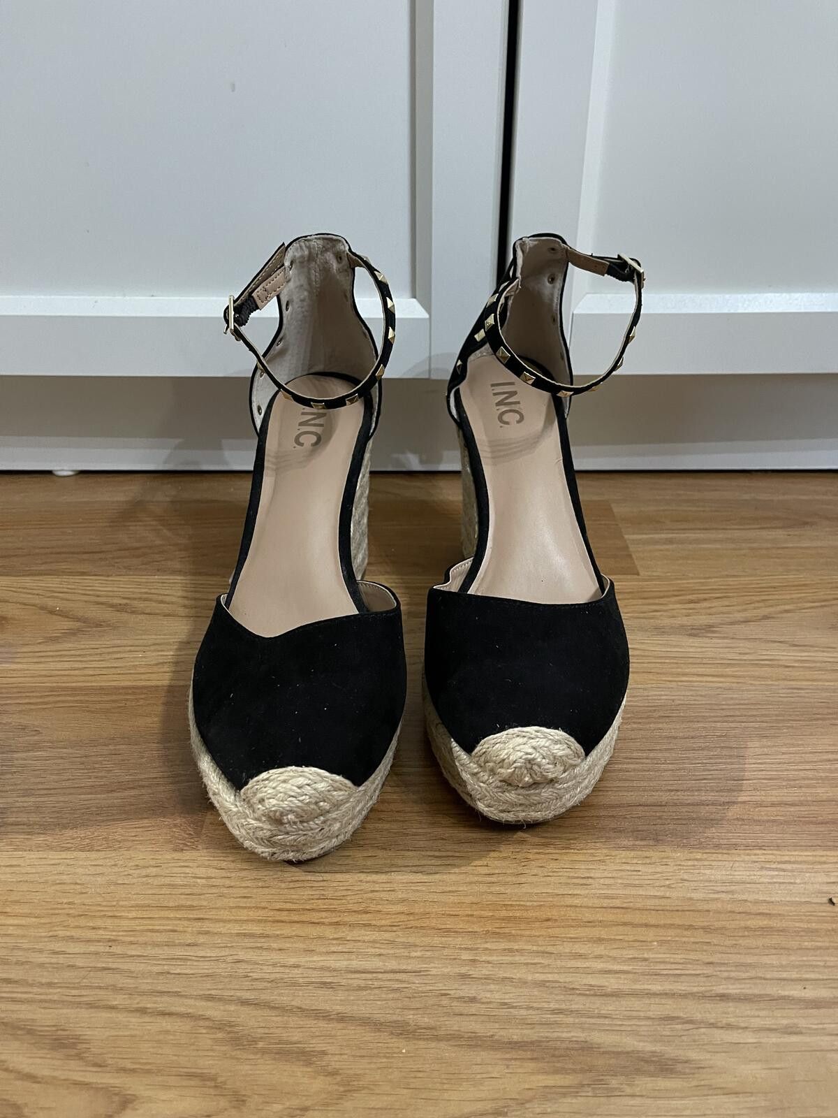 I.N.C INC Black Studded Ankle Strap Espadrille Wedge Sandals Size US 8 / IT 38 - 4 Thumbnail