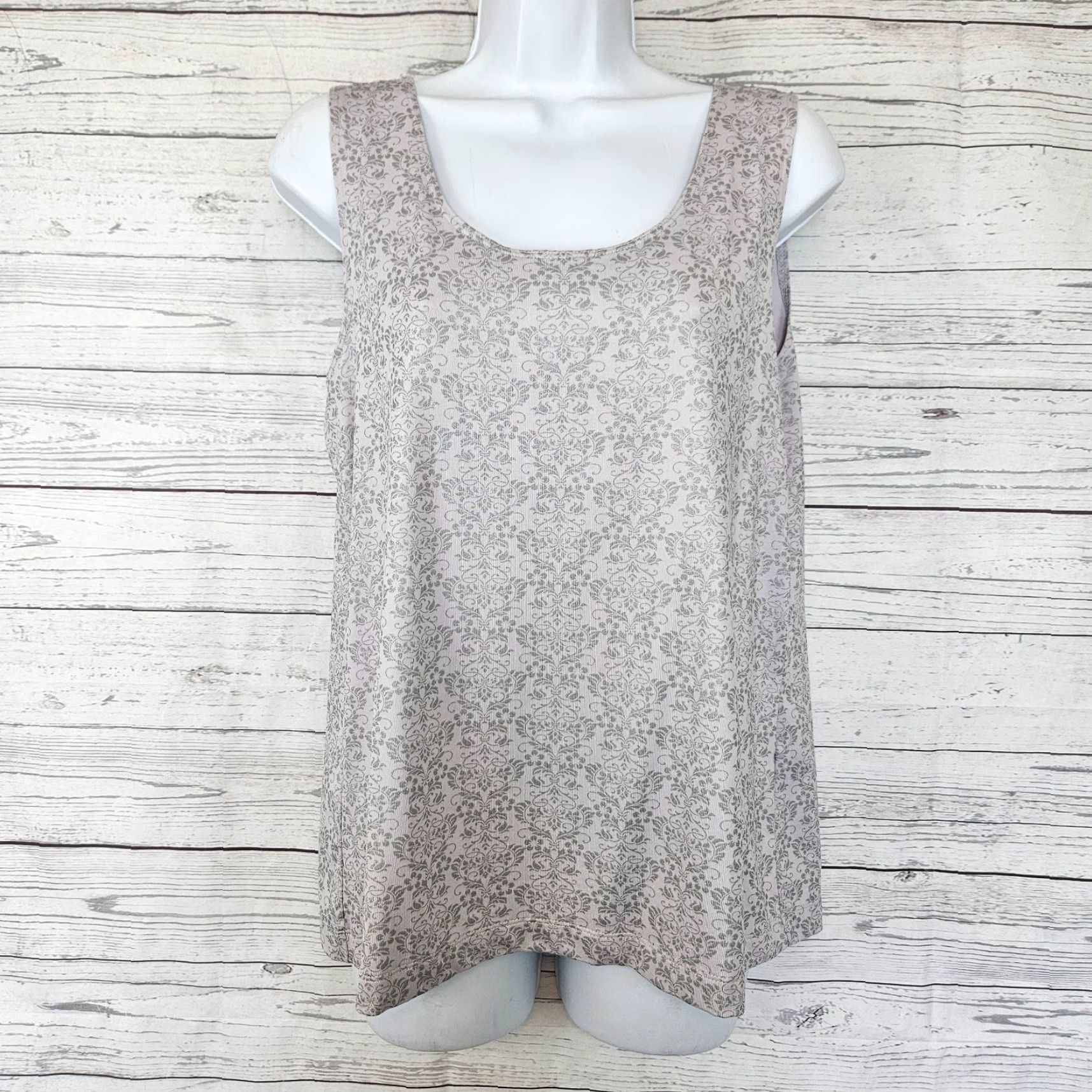Vintage Chicos Womens Tank Top Sz Large Gray Silver Damask Print Scoop Neck Shirt Women L Tank]] Size L / US 10 / IT 46 - 2 Thumbnail