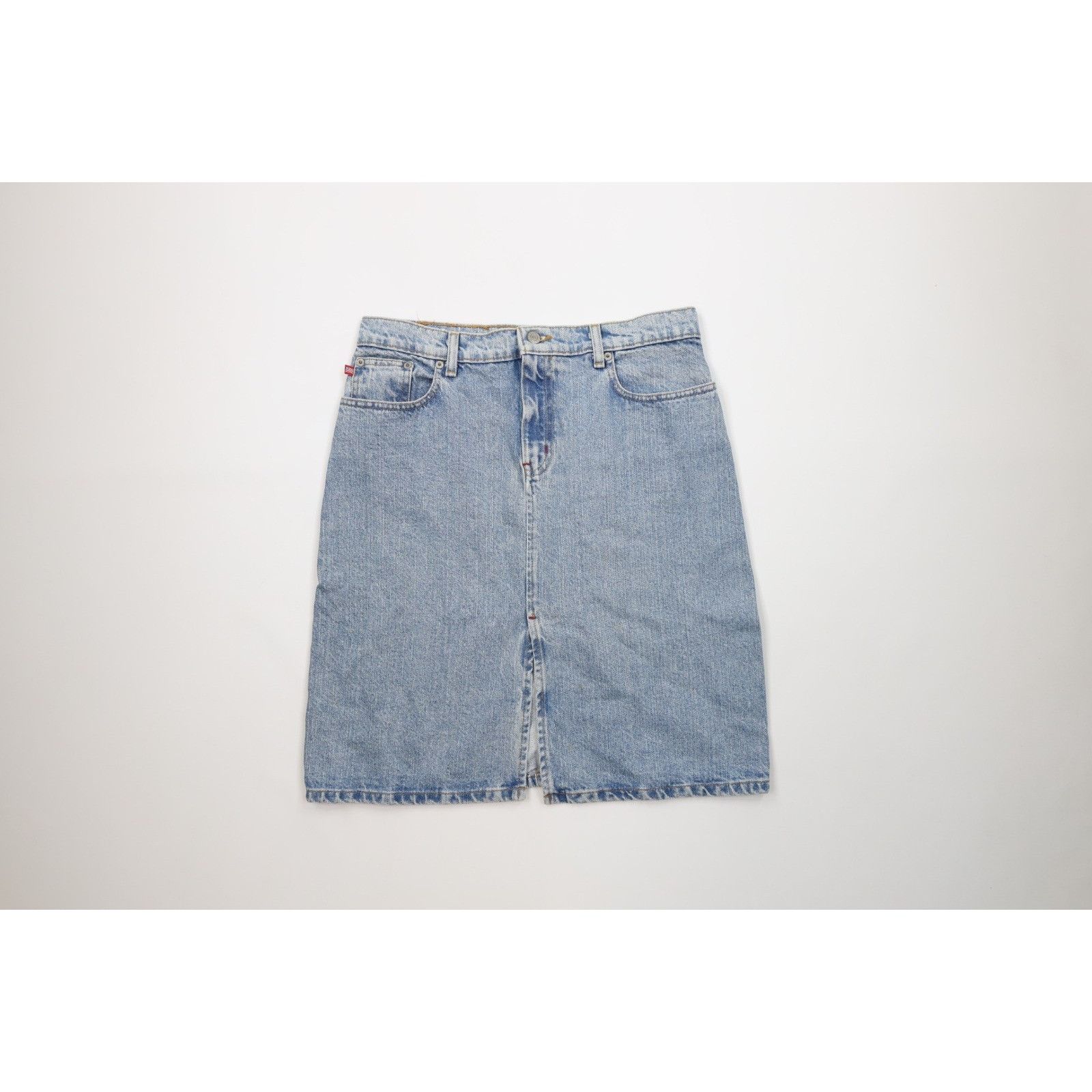 Ralph Lauren Vintage 90s Ralph Lauren Distressed Knee Length Denim Skirt Size 28" / US 6 / IT 42 - 1 Thumbnail