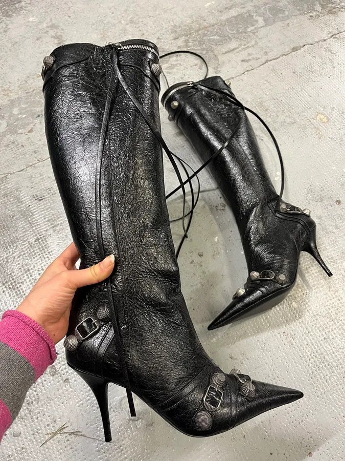 Balenciaga Balenciaga City Studded Cagole 90 Black Heels Boots Size US 7 / IT 37 - 2 Thumbnail