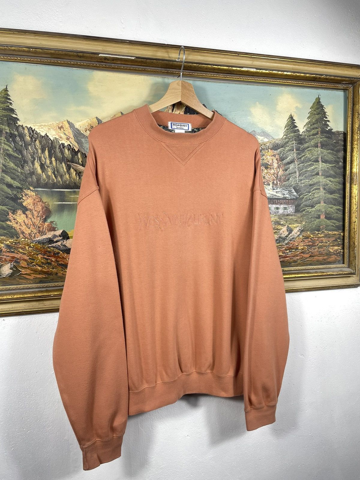Vintage × Yves Saint Laurent Orange 90s Retro YSL Crewneck Sweater Jumper Knitwear Size US L / EU 52-54 / 3 - 4 Thumbnail