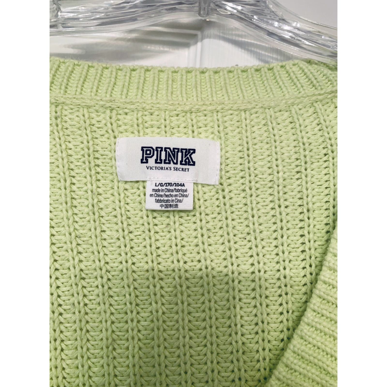 Victoria's Secret PINK Victoria's Secret Womens Large Neon Green Long Sleeve V Neck Knit Sweater Size L / US 10 / IT 46 - 2 Thumbnail