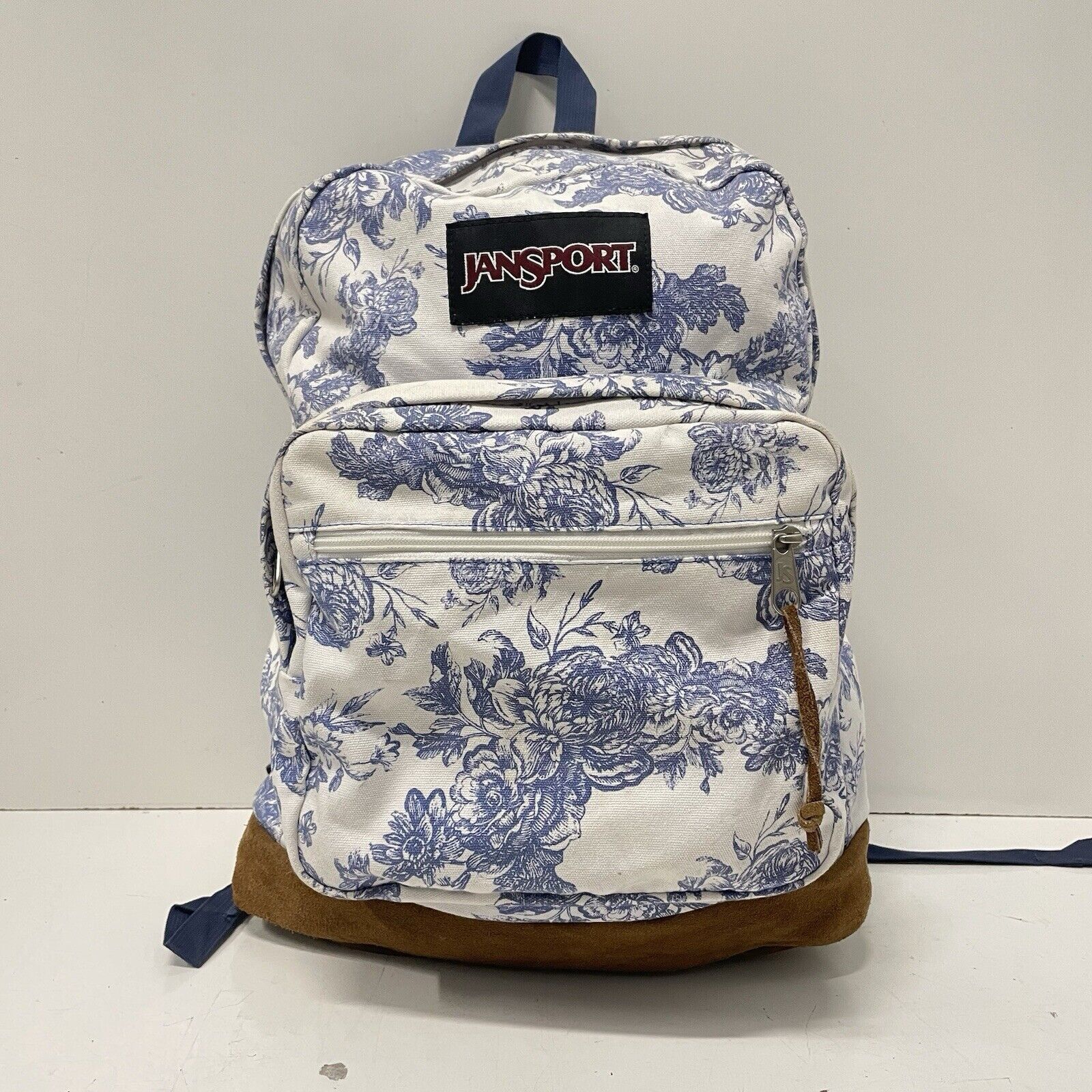 Jansport Jansport Backpack Leather Bottom Bag Day Pack Floral Blue Grailed