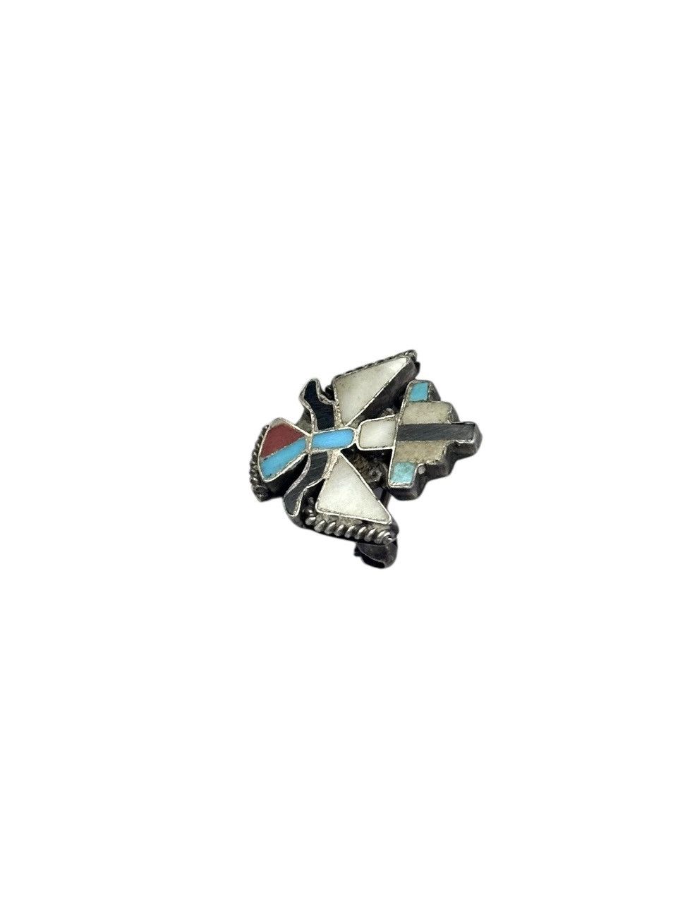 Vintage ZUNI KACHINA KNIFEWING MULTI STONE INLAID SILVER PIN Size ONE SIZE - 4 Thumbnail