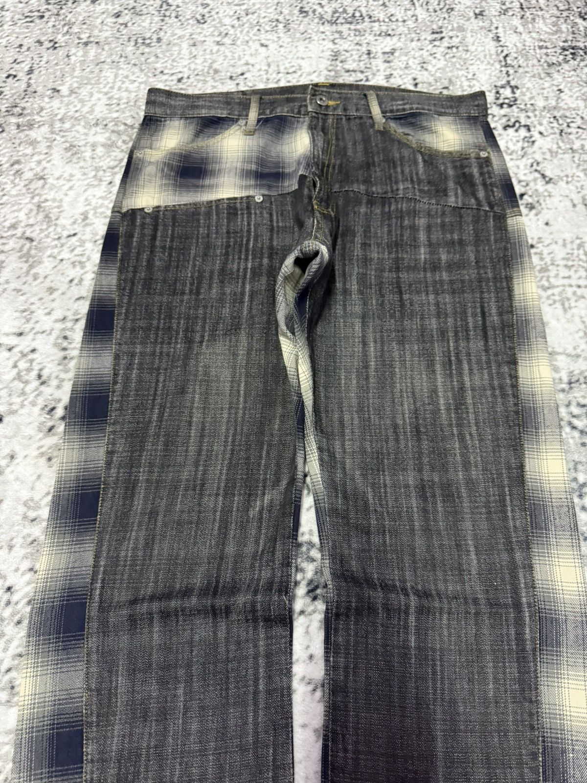 Junya Watanabe Kittle Japan Hybrid Shadow Plaid Overdyed Denim Loose jeans Size US 34 / EU 50 - 3 Thumbnail