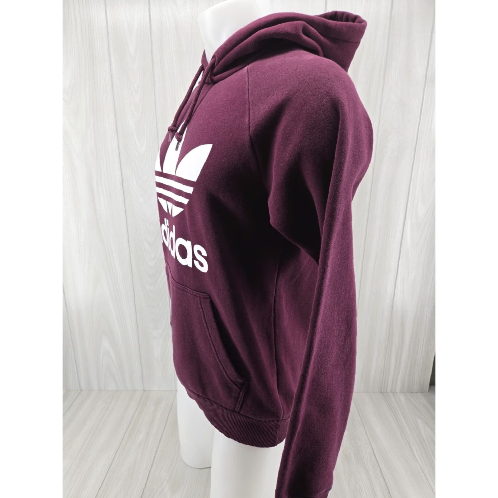Adidas Adidas Trefoil Spellout Hooded Pullover Jacket Hoodie Sweatshirt Small Mens Burgundy 100% Cotton Athletic Casual Autumn Winter Spring Size US S / EU 44-46 / 1 - 4 Thumbnail