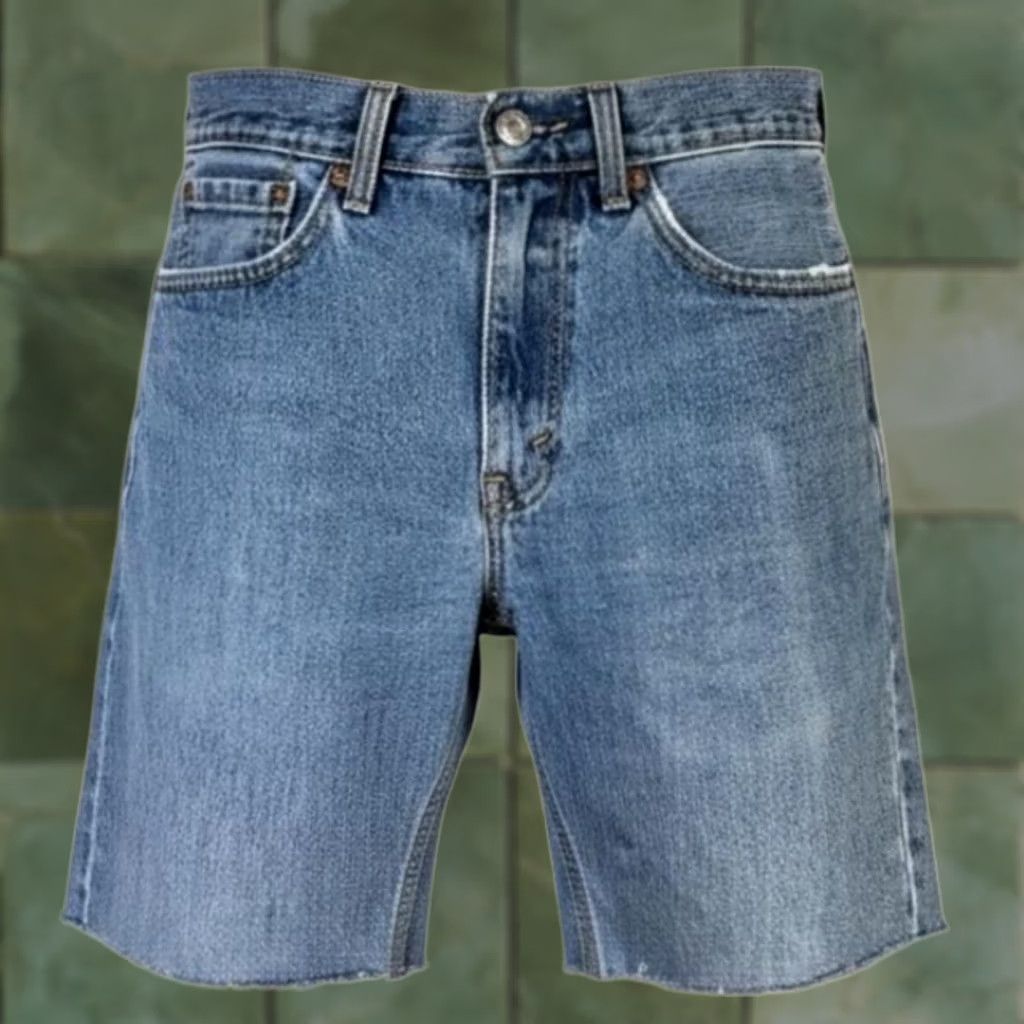 Levi's Levi's 505 Denim Shorts Bermuda Blue 29 Mens Regular Inseam 8 Distressed Pockets Zip Fly Cutoff Raw Hem"} Size US 29 - 1 Thumbnail