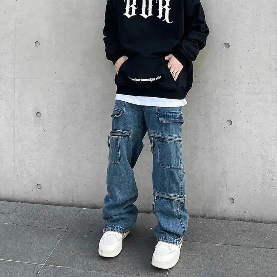 Japanese Brand Cargo Jeans Big Pocket Loose Vaqueros Pantalones Hombre Size US 32 / EU 48 - 5 Thumbnail