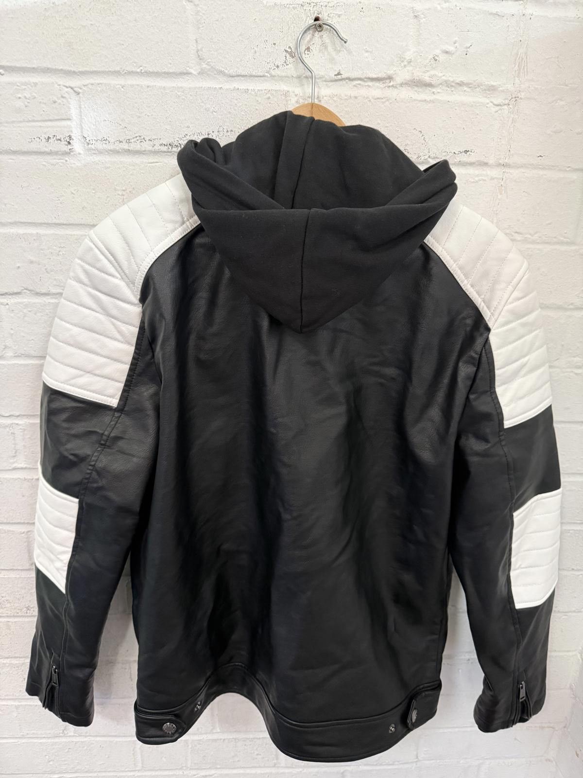 Guess Guess Men's Black and White Leather Jacket with Hood Size US M / EU 48-50 / 2 - 5 Thumbnail