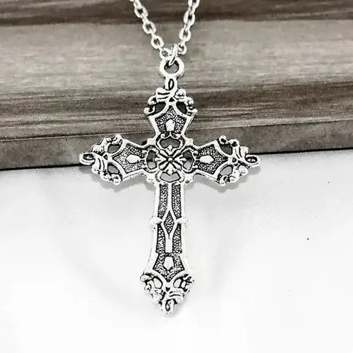 Jewelry Vintage Cross Pendant Necklace Gothic Grunge style chain Y2k Size ONE SIZE - 3 Thumbnail