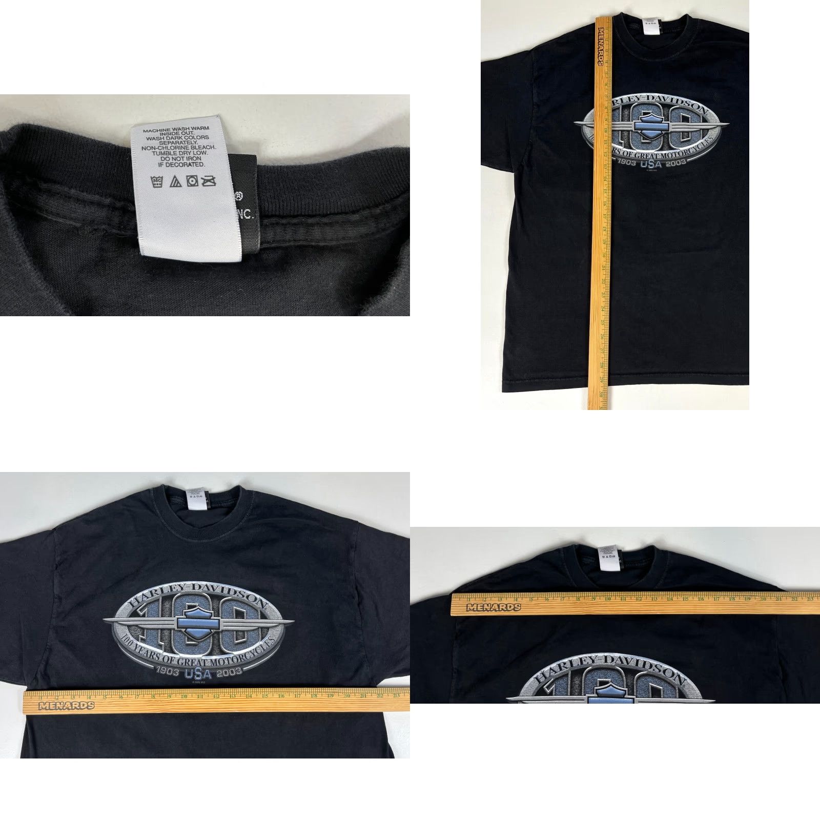 Harley Davidson VINTAGE Harley-Davidson T-Shirt XL Black 100 Years 1903-2003 R.K. Stratman Made in USA Mens Motorcycle Double-Sided Size US XL / EU 56 / 4 - 8 Thumbnail
