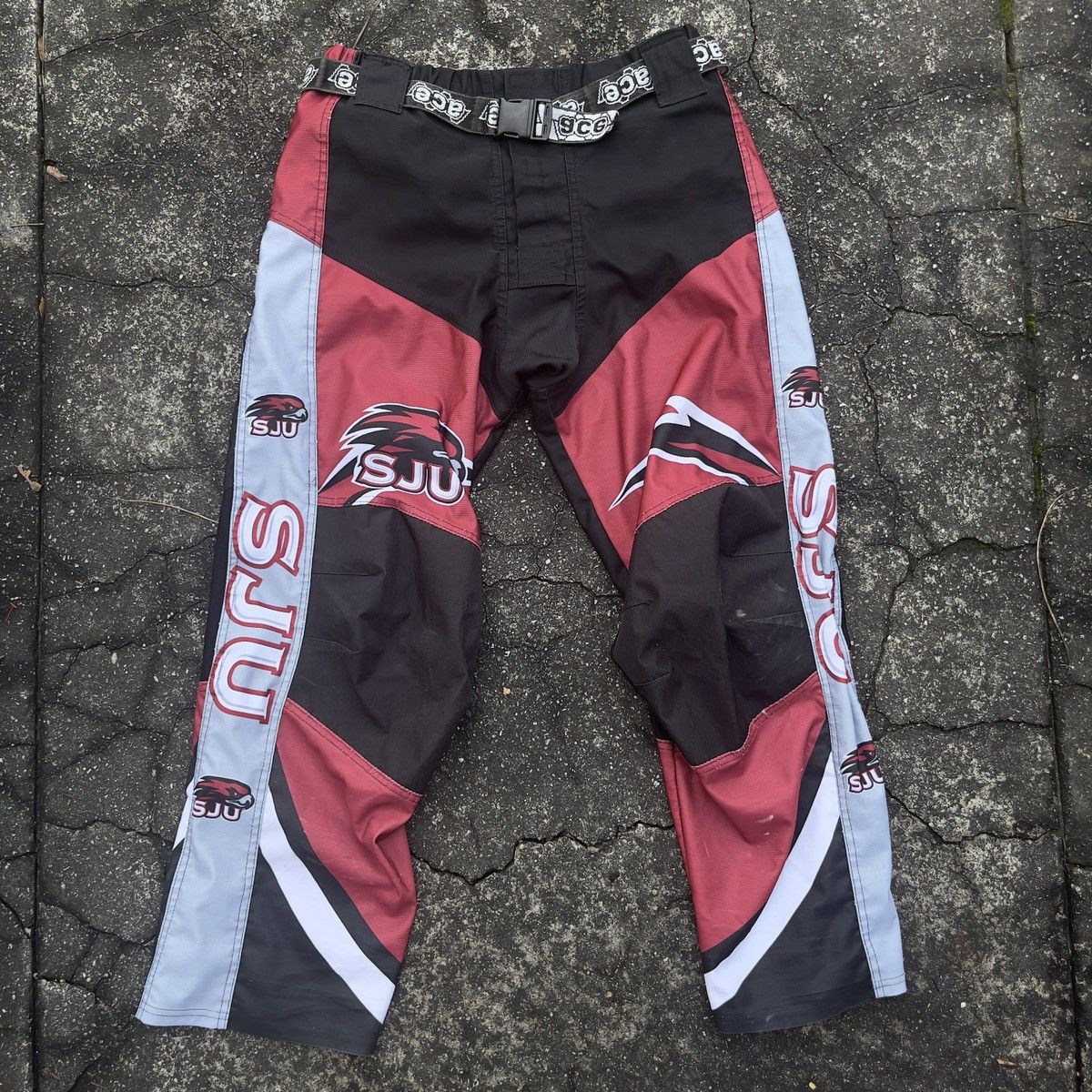 image of Made In USA x Vintage St Joes Hawks Ace Jerseys Motorcross Pants in Black/Red/Grey, Men's (Size 33)