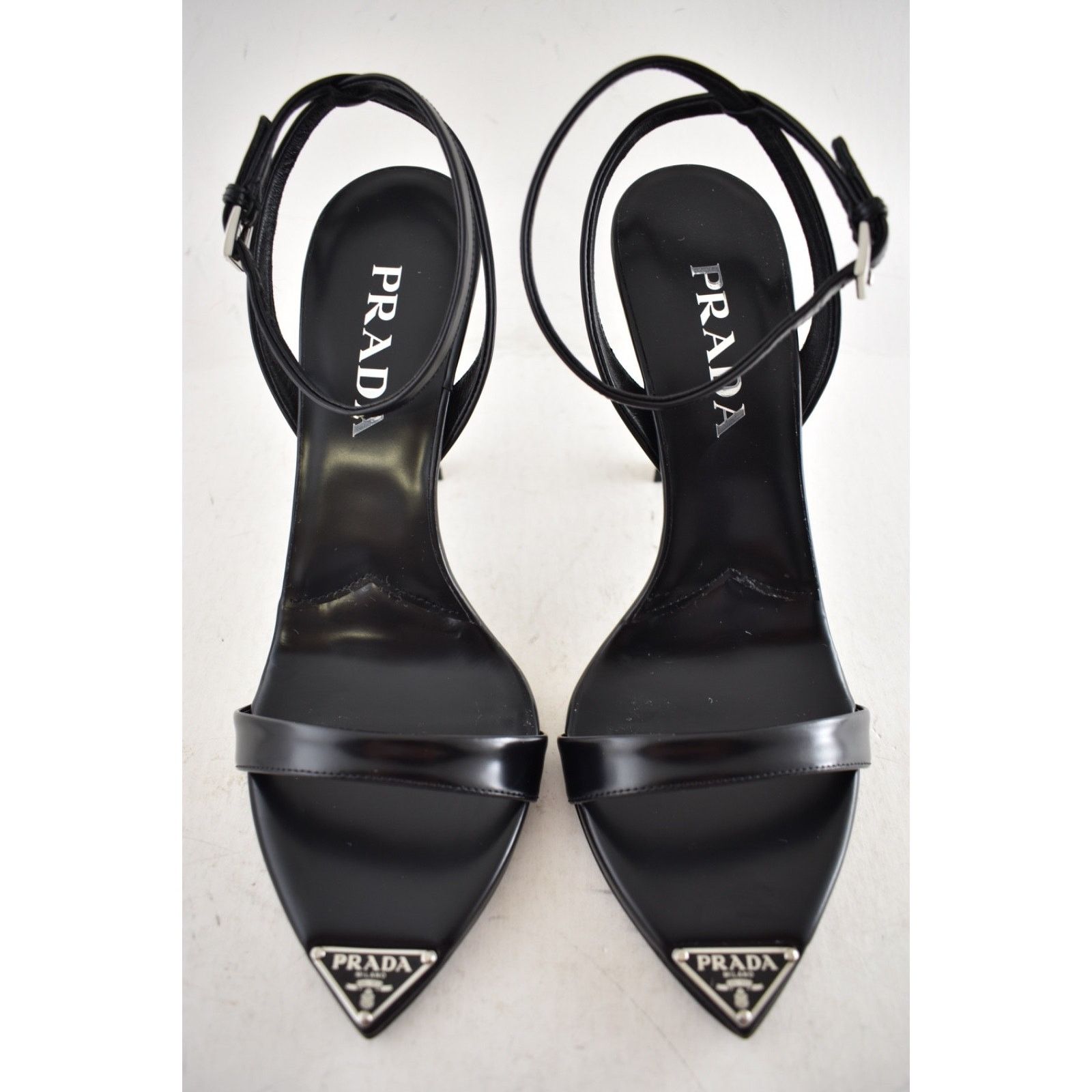 Prada Black Brushed Leather Pointed Toe Ankle Strap Sandal Pump 38 Size US 8 / IT 38 - 9 Thumbnail