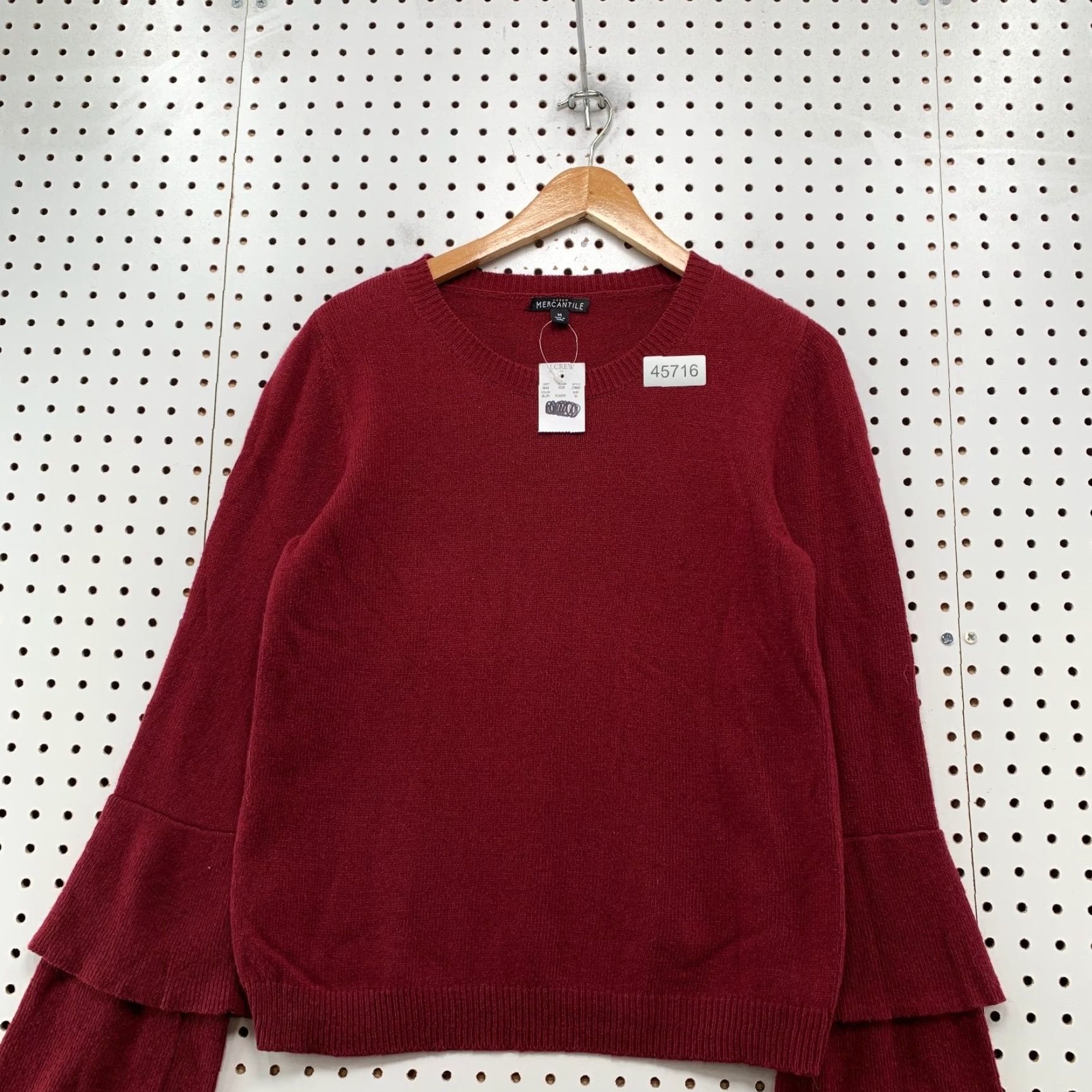 J.Crew NEW J.CREW Mercantile Sweater Womens Medium Red Wool Blend Ruffle Sleeve NWT Size M / US 6-8 / IT 42-44 - 2 Thumbnail