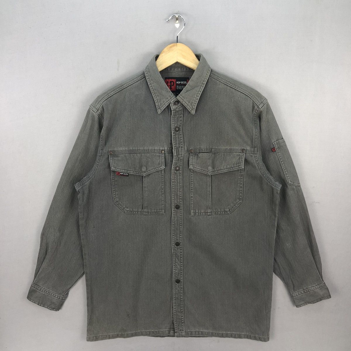 Japanese Brand Vintage 00’s Hop-Scot Faded Denim Work Shirt Size US M / EU 48-50 / 2 - 1 Thumbnail