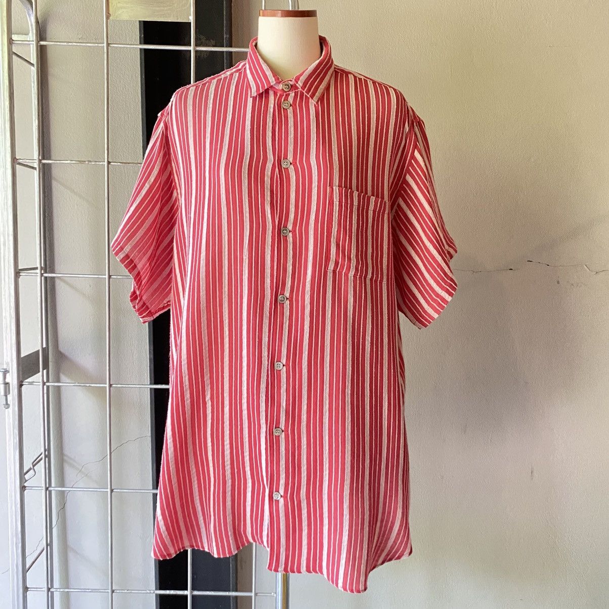 Yohji Yamamoto Yohji Yamamoto Red & White Stripe Shirt Dress Size US XXL / EU 58 / 5 - 9 Thumbnail