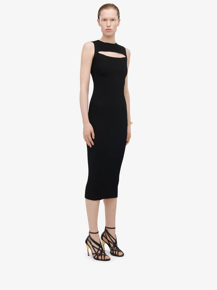 Alexander McQueen o1srvl11e0326 Slashed Knit Midi Dress in Black Size S / US 4 / IT 40 - 3 Thumbnail