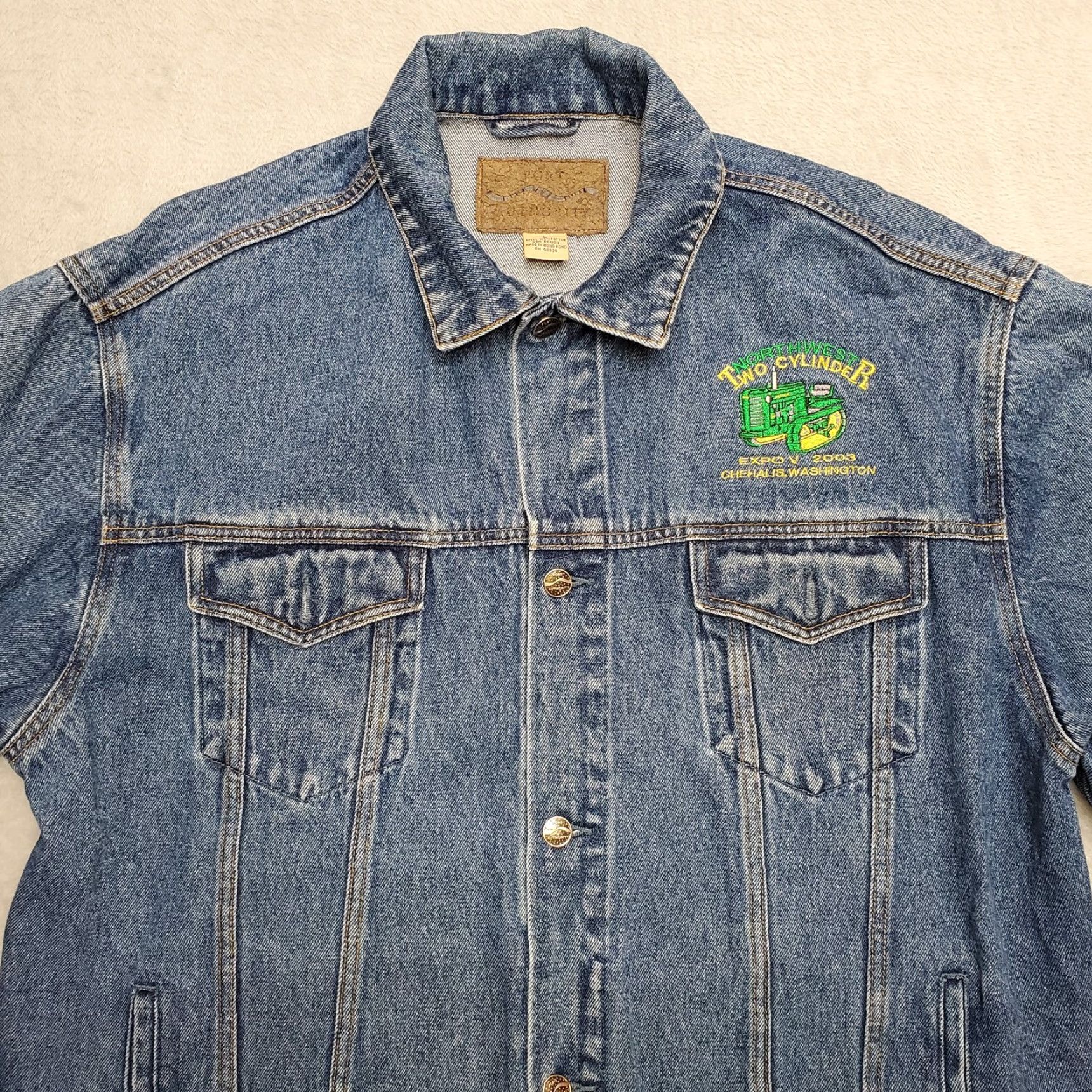 Port Authority VINTAGE Tractor Club Jacket Mens Large Blue Jean Denim Trucker two cylinder Size US 33 - 2 Thumbnail