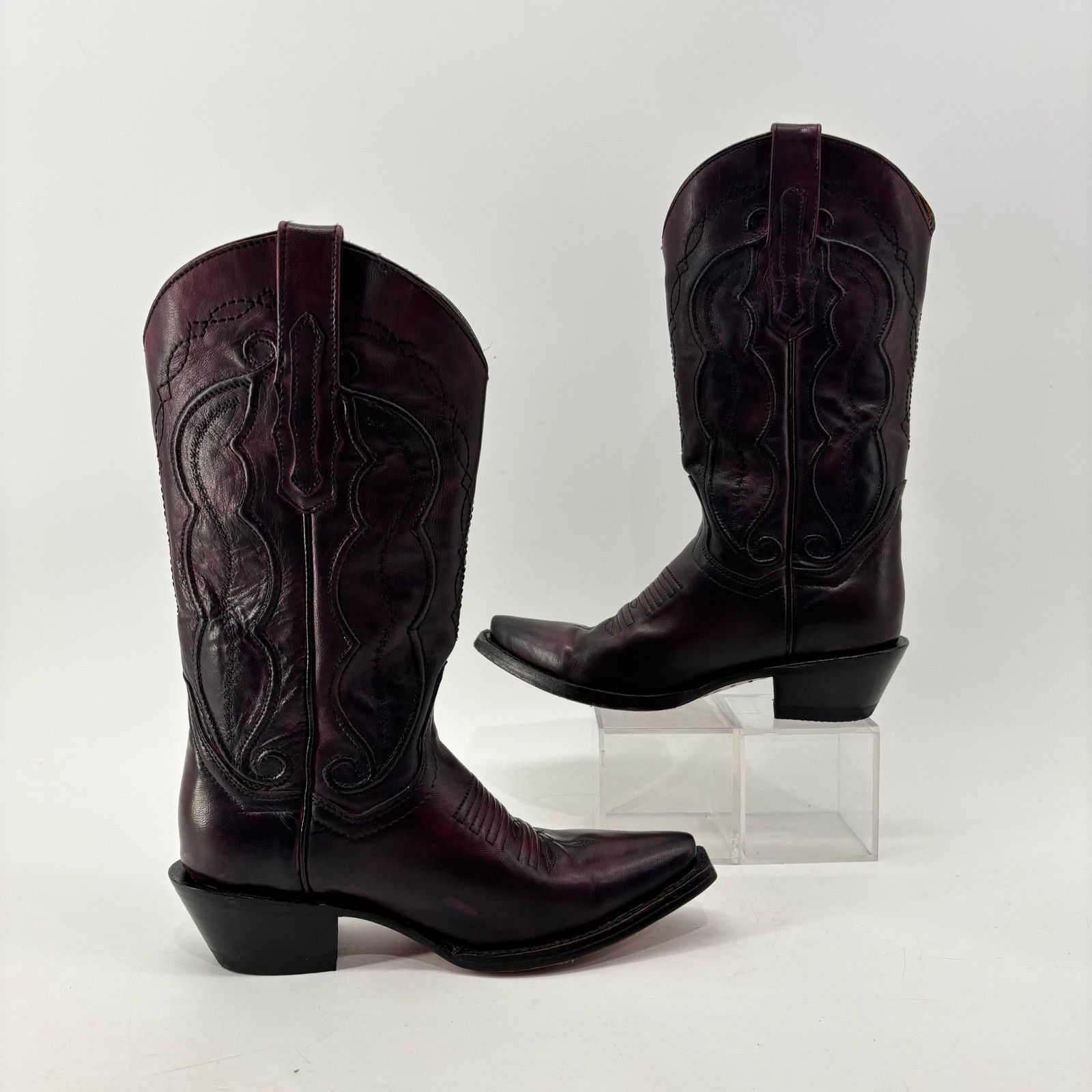 Vintage Vaccari Cowboy Boots Burgundy Plum Size 6.5 Leather Classic Size US 6.5 / IT 36.5 - 16 Thumbnail