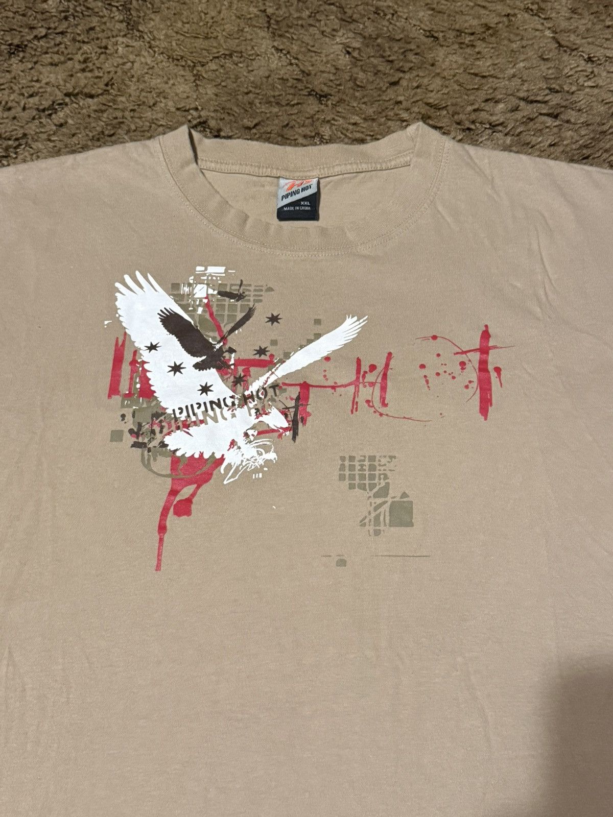 Vintage Y2K Piping Hot T-Shirt Skater Graphic Tee Beige XXLarge Size US XXL / EU 58 / 5 - 2 Thumbnail