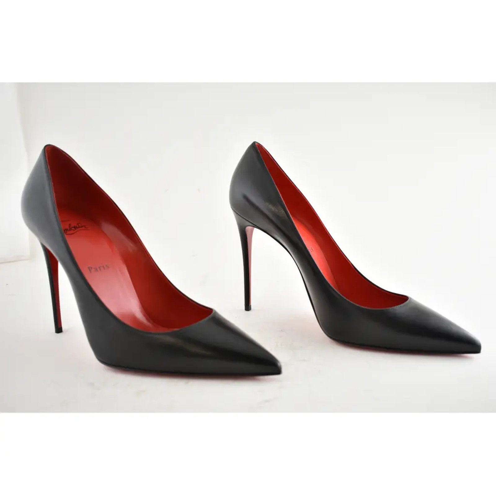 Christian Louboutin Kate 100 Black Leather Loubi Red Lining Pointed Heel Pump 41 Size US 11 / IT 41 - 4 Thumbnail